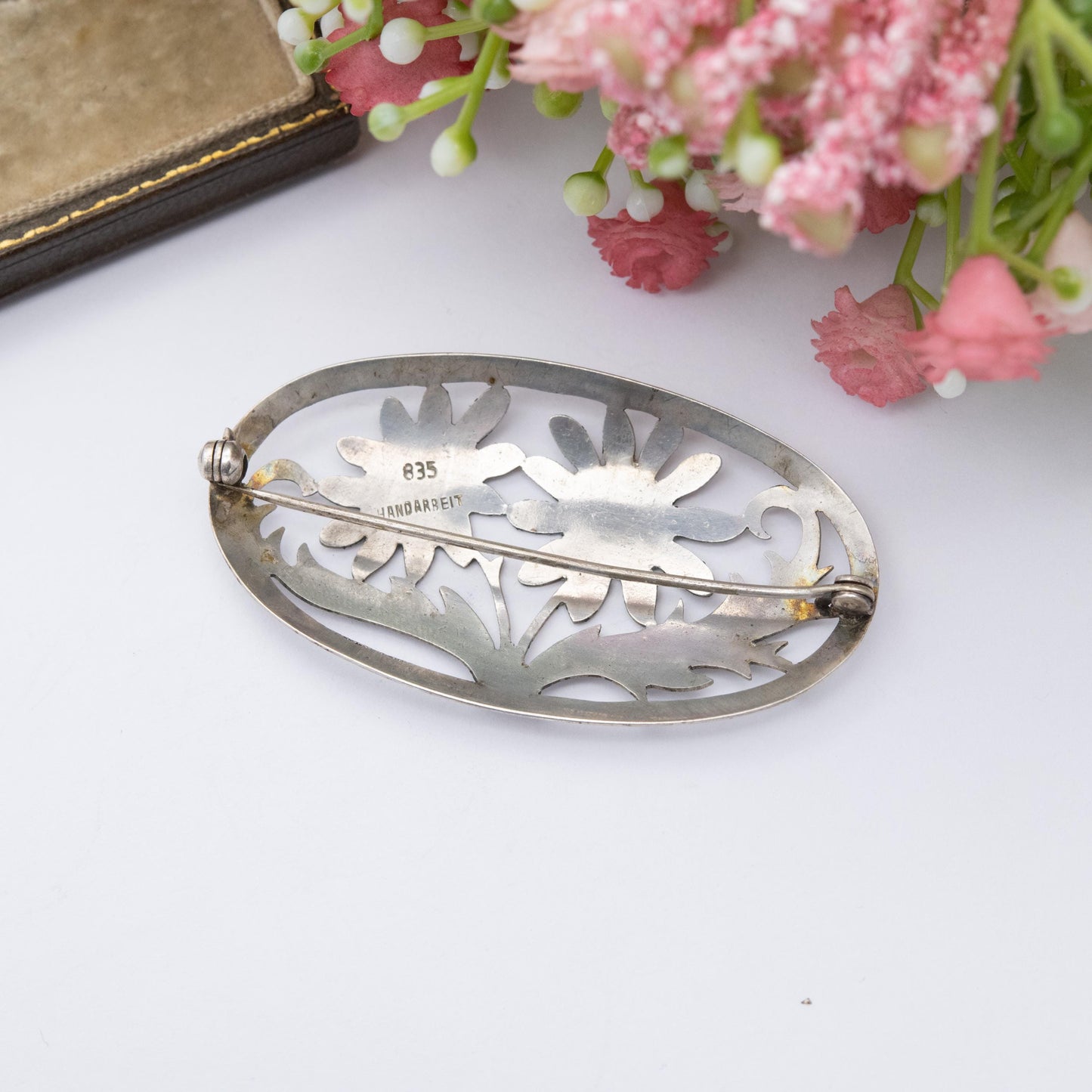 Vintage Handmade German Silver Flower Brooch - Germany Jewellery Handarbeit | Mid-Century Design | Solid .835 Silver