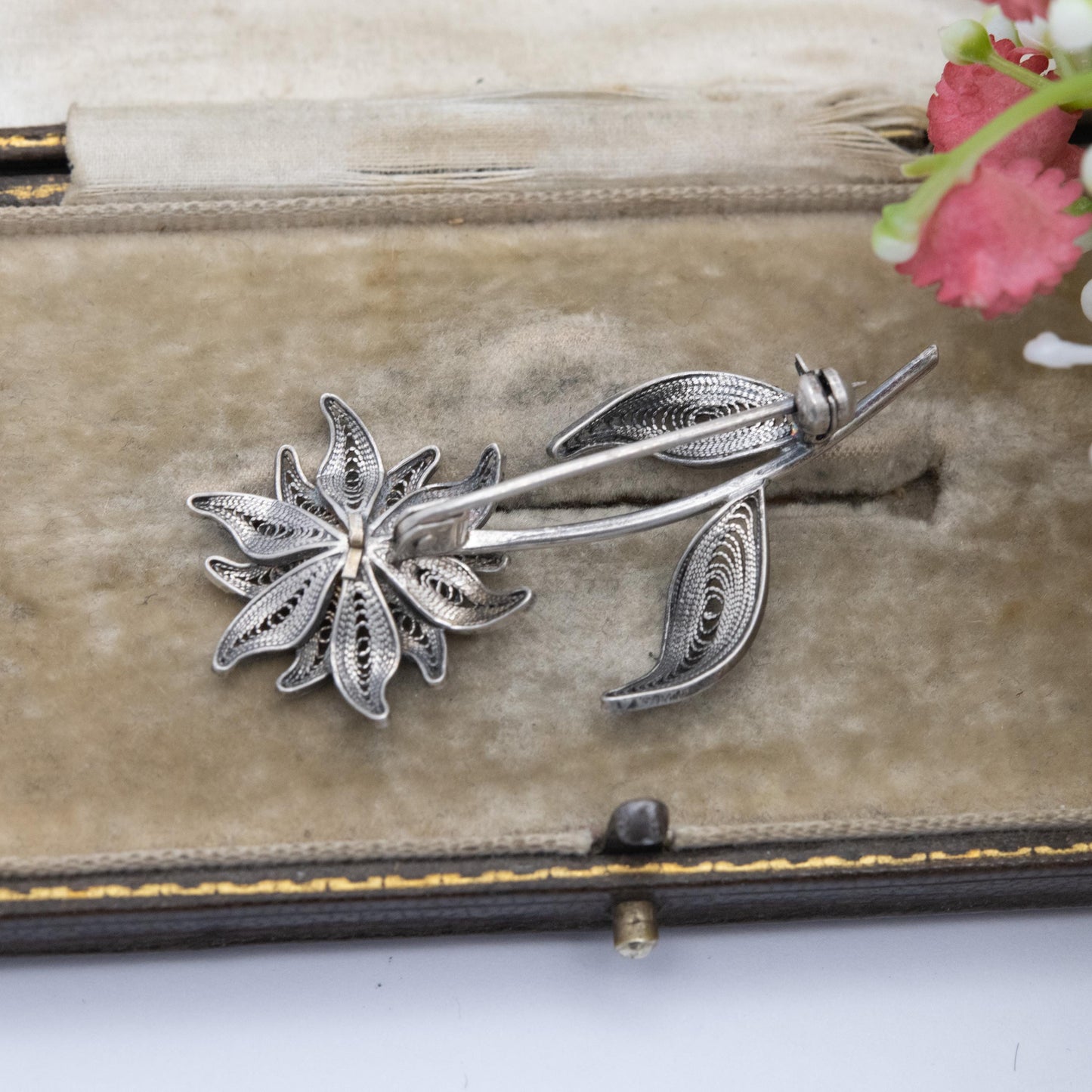 Vintage Sterling Silver Filigree Flower Brooch - Openwork Beaded Floral Design | Statement Jewellery | Gift for Her | Gift for Mother
