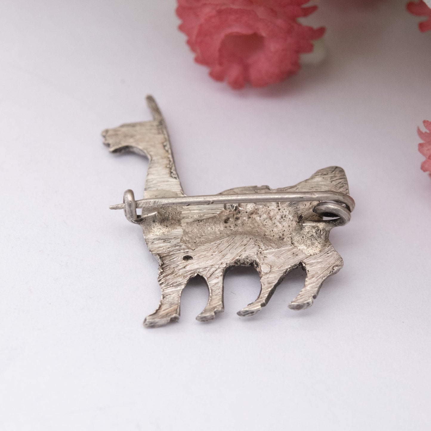 Vintage Silver Llama Brooch - Peru Silver Animal | Textured Silver Alpaca and Saddle | Souvenir Gift