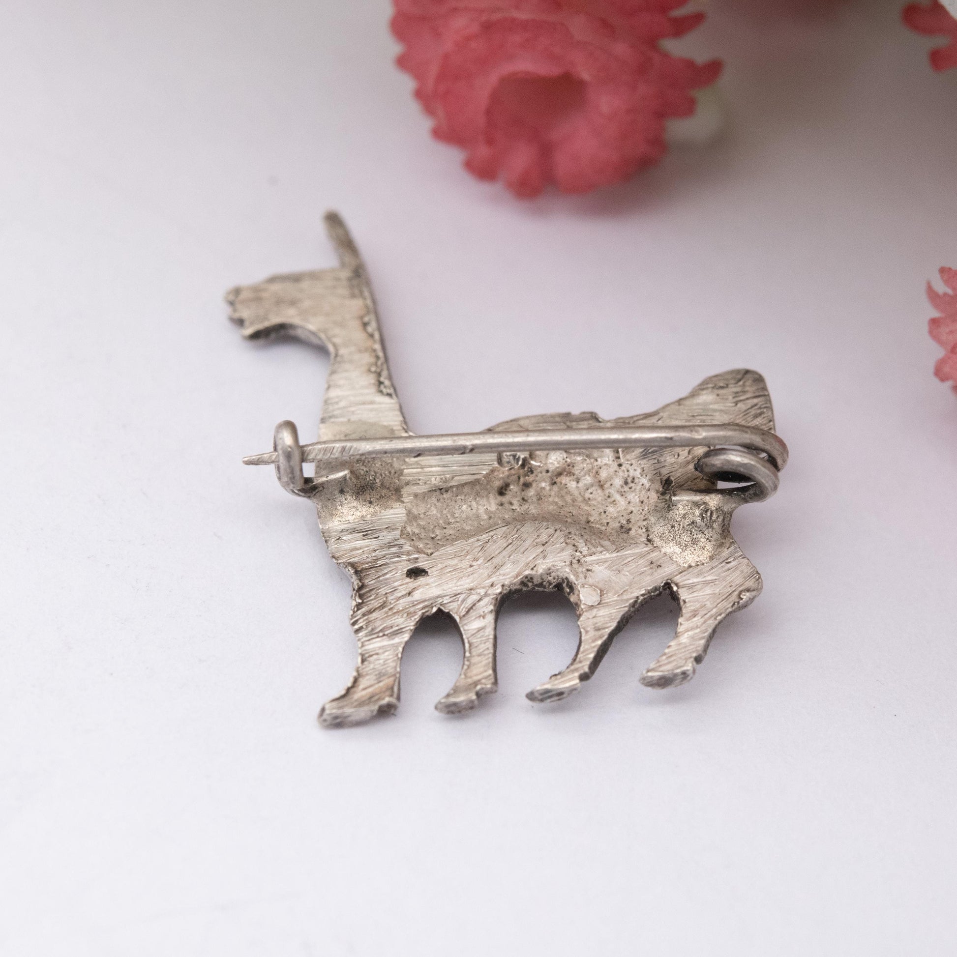 Vintage Silver Llama Brooch - Peru Silver Animal | Textured Silver Alpaca and Saddle | Souvenir Gift