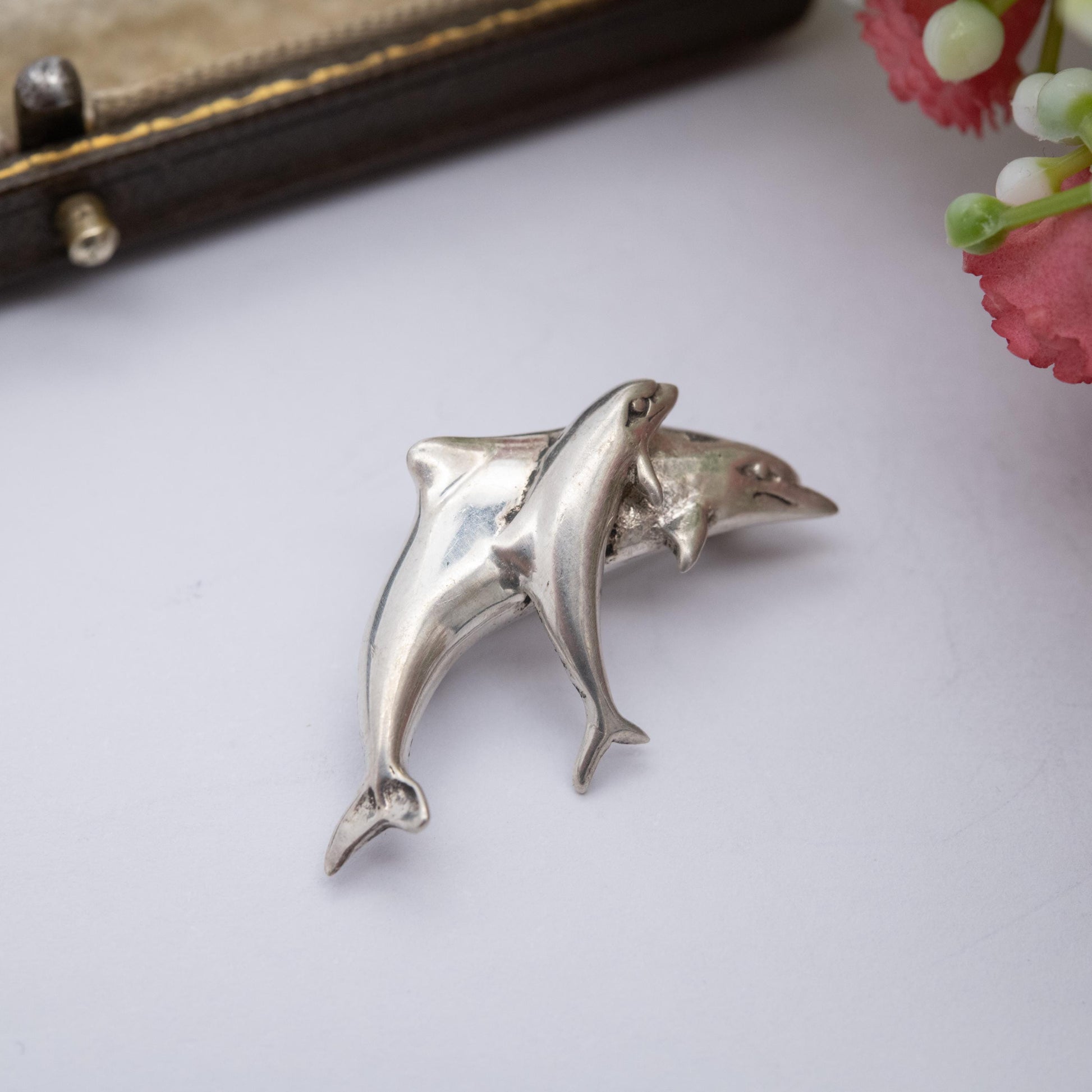 Vintage Sterling Silver Dolphins Brooch - Sea Life Jewellery | Gift for Animal Lover