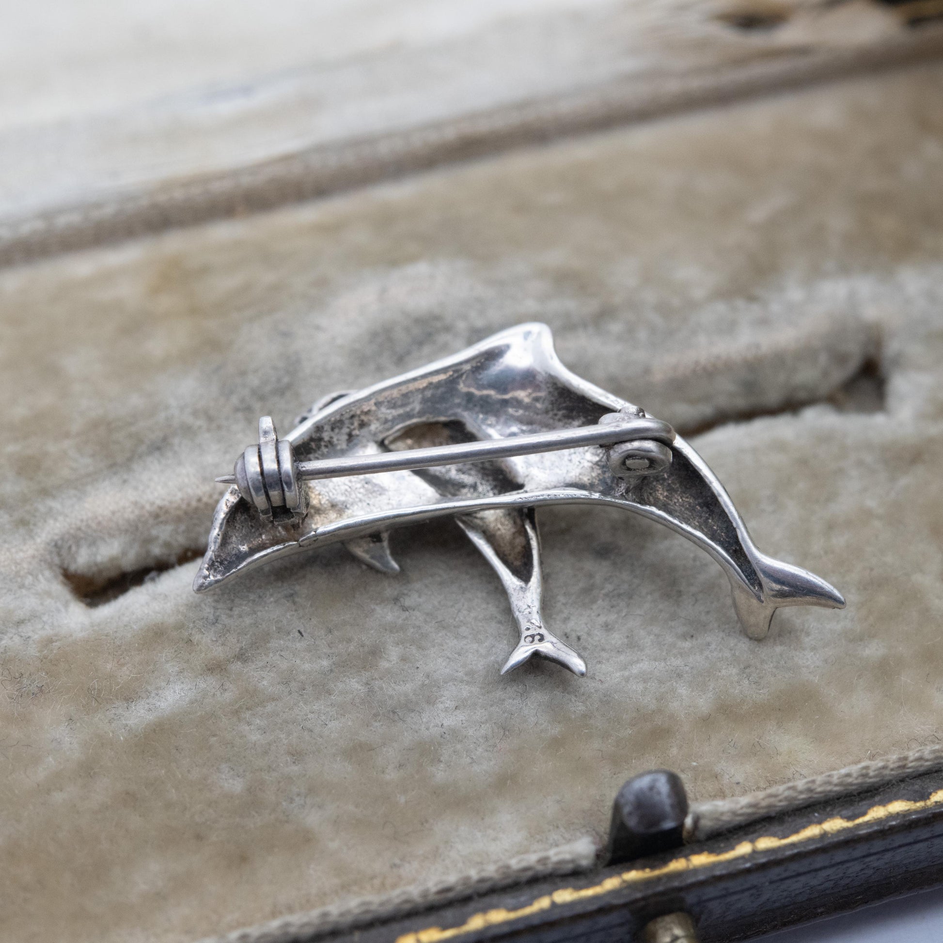 Vintage Sterling Silver Dolphins Brooch - Sea Life Jewellery | Gift for Animal Lover