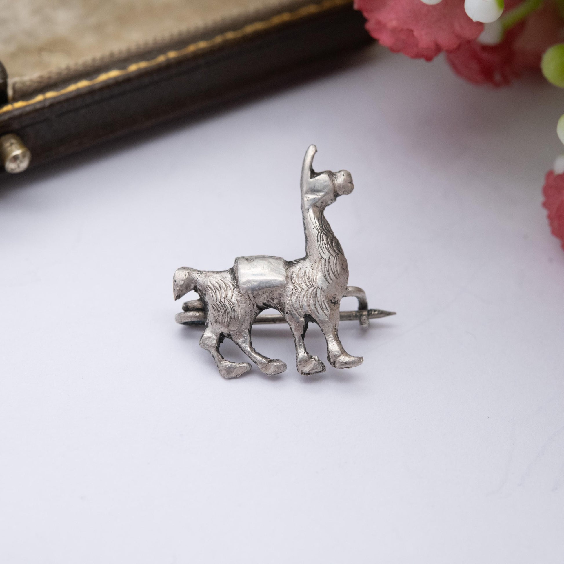 Vintage Sterling Silver Llama Brooch - Peru Silver Animal | Textured Silver Alpaca | Peruvian Souvenir Gift