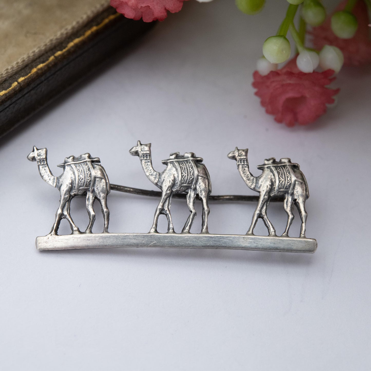 Vintage Sterling Silver Camel Train Brooch - Camel Caravan Sahara Desert Souvenir Brooch