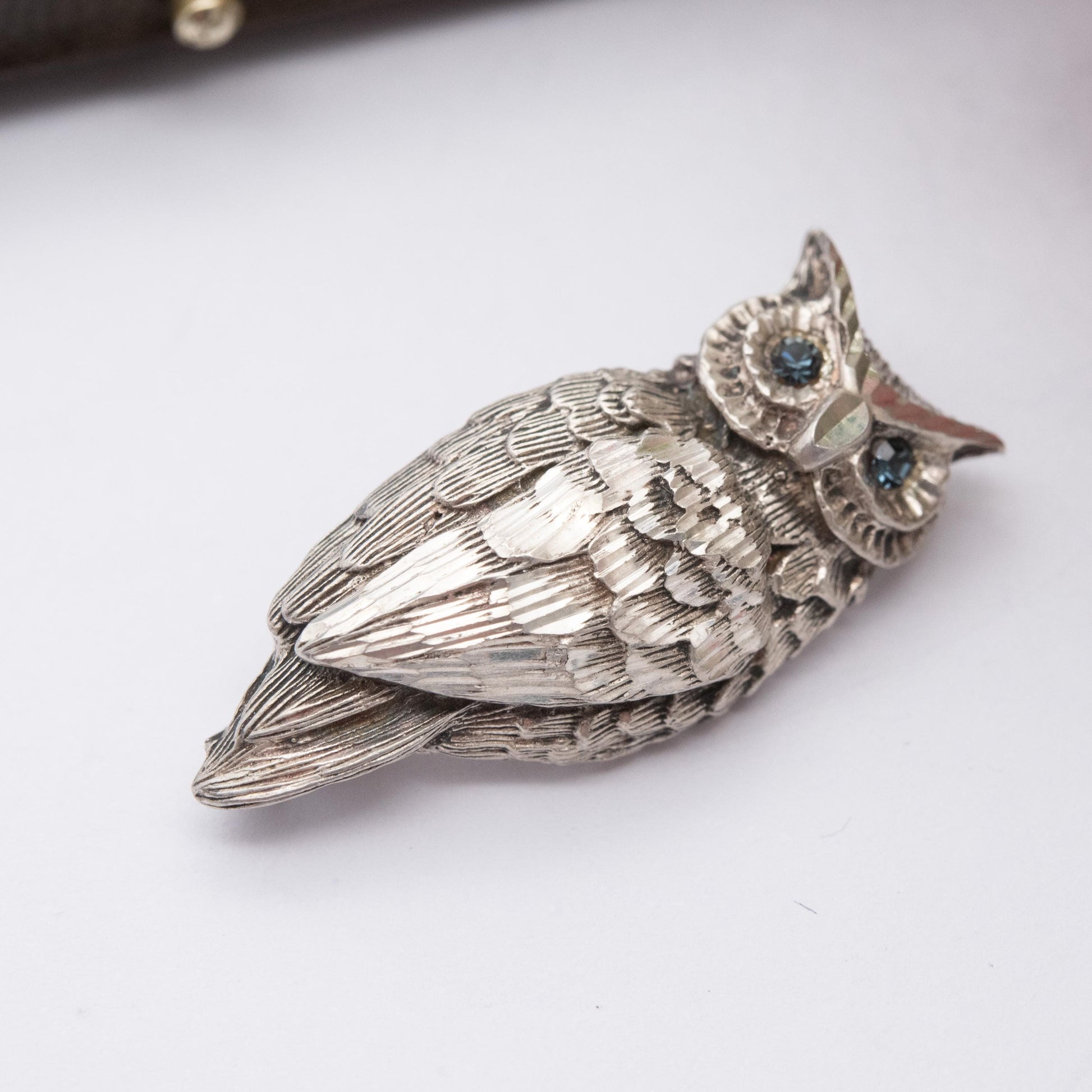 Vintage Sterling Silver Owl Brooch - Blue Stone Eyes | Gift for Animal Lover