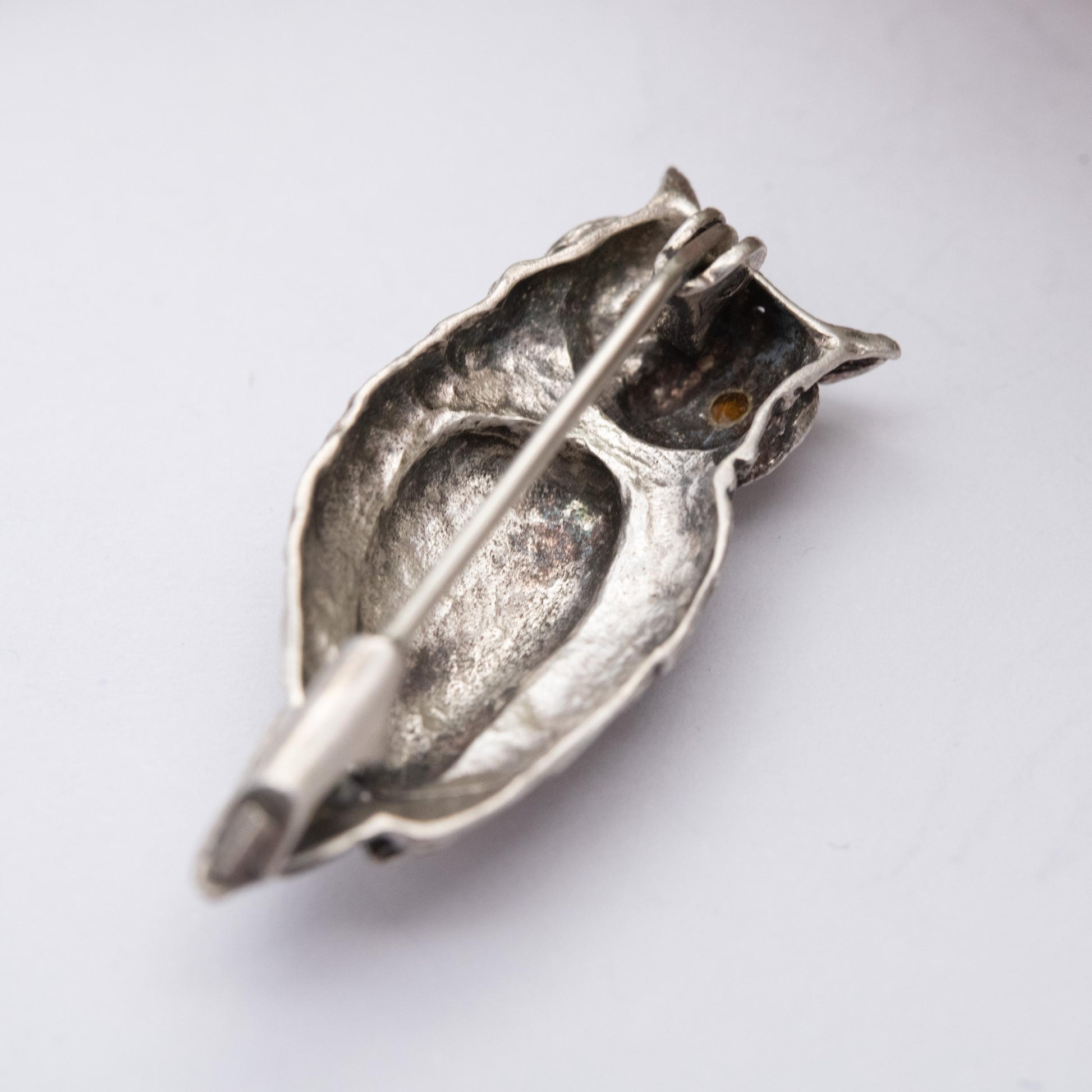 Vintage Sterling Silver Owl Brooch - Blue Stone Eyes | Gift for Animal Lover