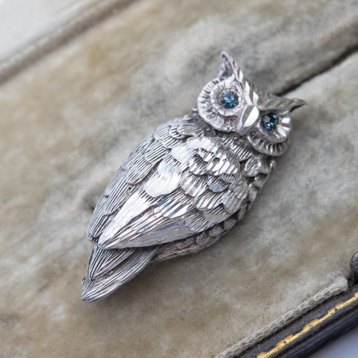 Vintage Sterling Silver Owl Brooch - Blue Stone Eyes | Gift for Animal Lover