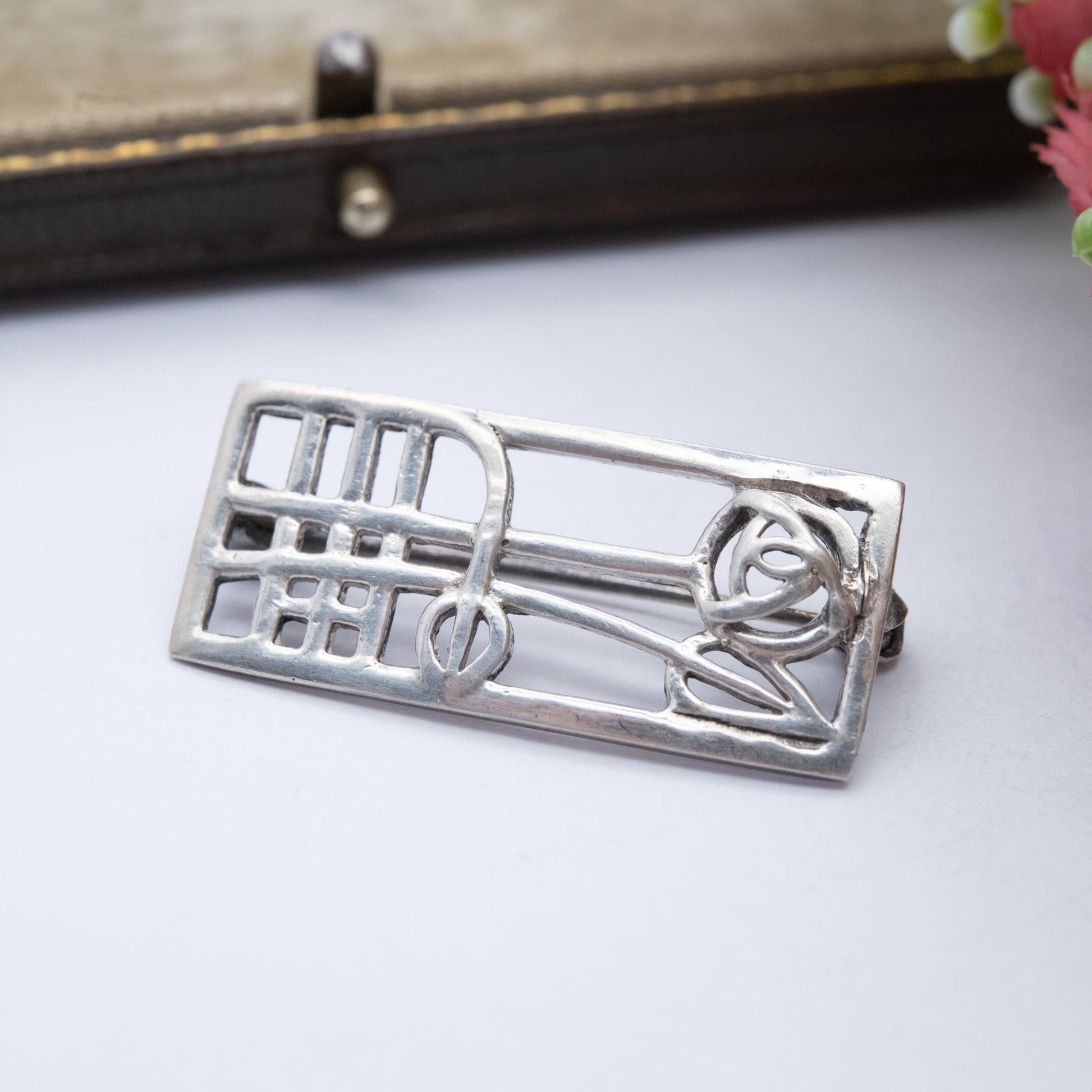 Vintage Scottish Sterling Silver Glasgow Rose Brooch - Mackintosh Style | Celtic Rose Design