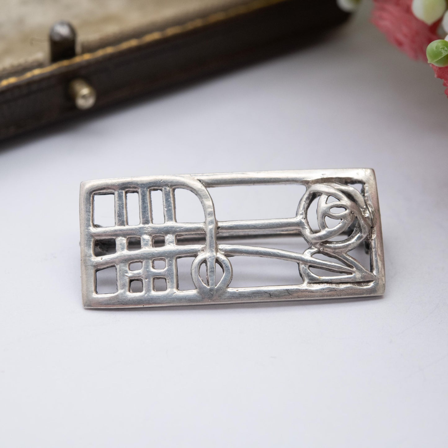Vintage Scottish Sterling Silver Glasgow Rose Brooch - Mackintosh Style | Celtic Rose Design