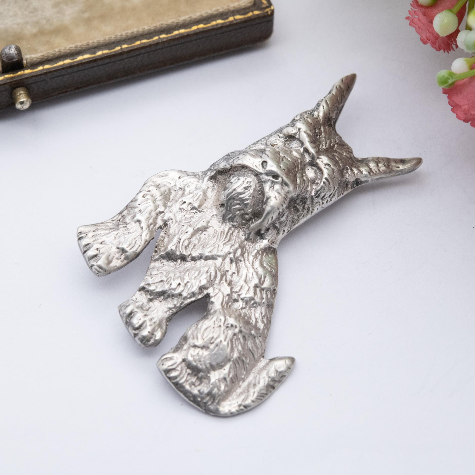 Vintage Sterling Silver Terrier Dog Brooch - Textured Fur | Scottie Dog Gift for Animal Lover