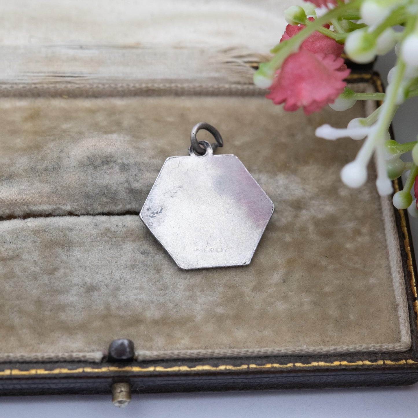 Vintage Sterling Silver Enamel St. Christopher Pendant - Hexagon Design | Saint of Travelling | Christian Religious Gift