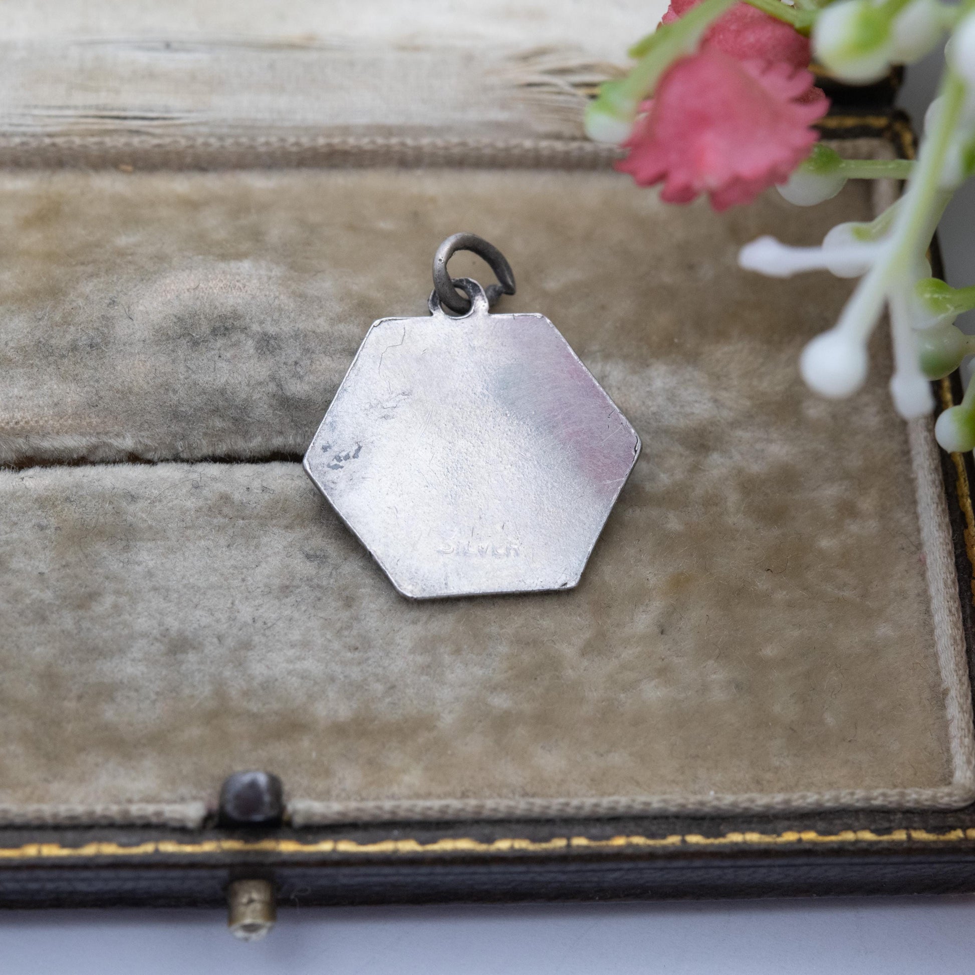 Vintage Sterling Silver Enamel St. Christopher Pendant - Hexagon Design | Saint of Travelling | Christian Religious Gift