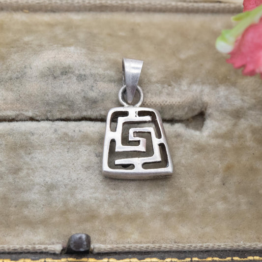 Vintage Mexican Sterling Silver Maze Pendant - Mexico Souvenir Gift