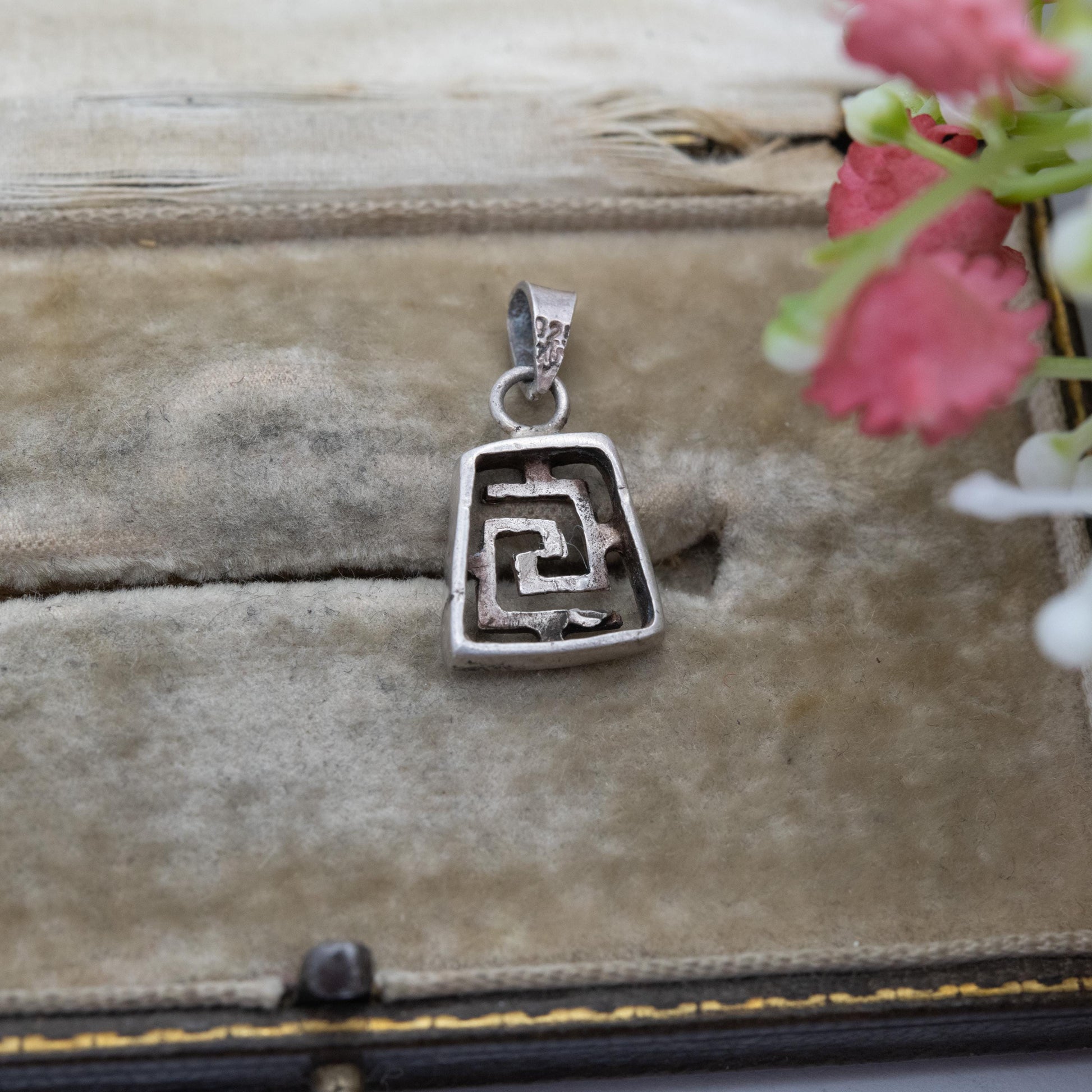 Vintage Mexican Sterling Silver Maze Pendant - Mexico Souvenir Gift