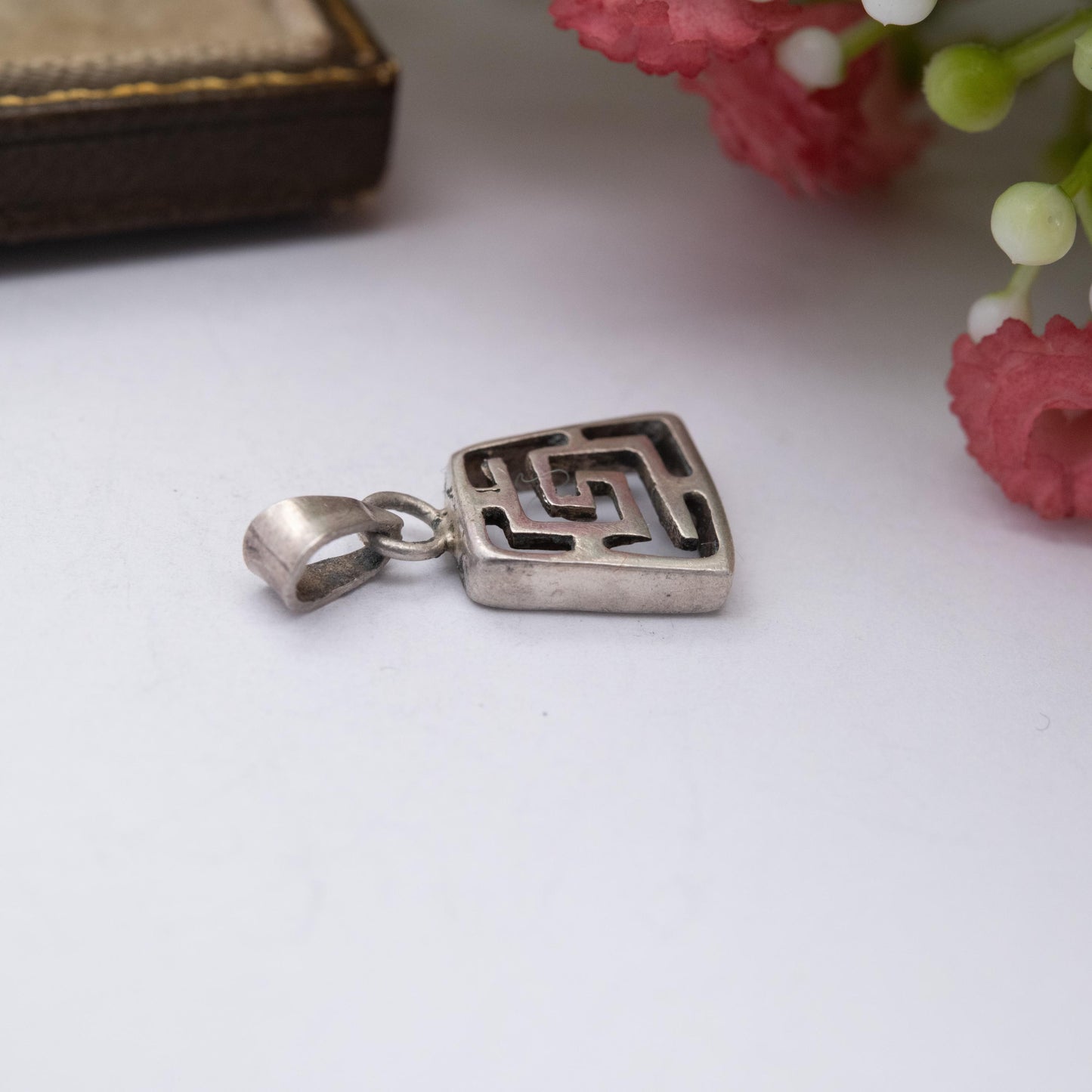 Vintage Mexican Sterling Silver Maze Pendant - Mexico Souvenir Gift