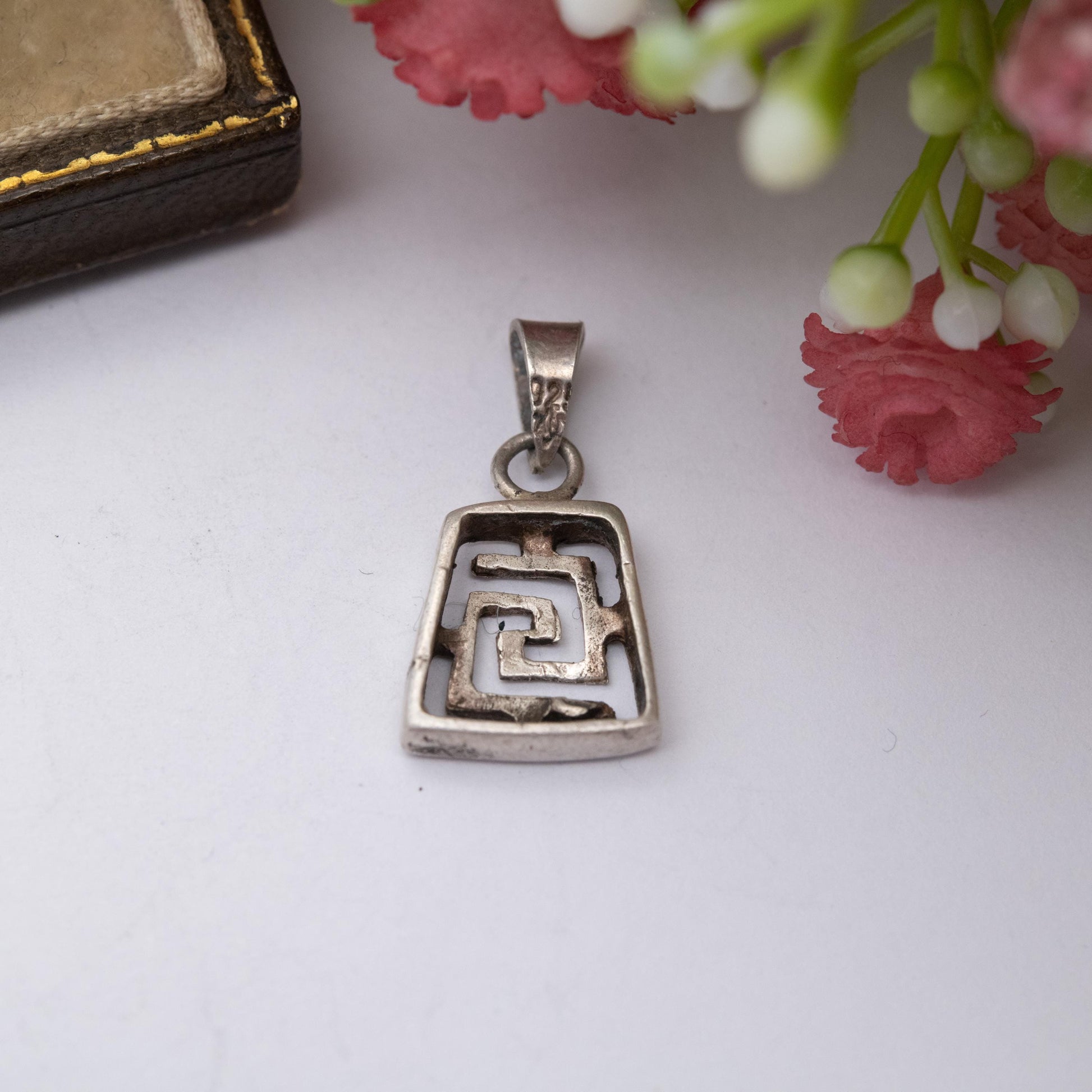Vintage Mexican Sterling Silver Maze Pendant - Mexico Souvenir Gift