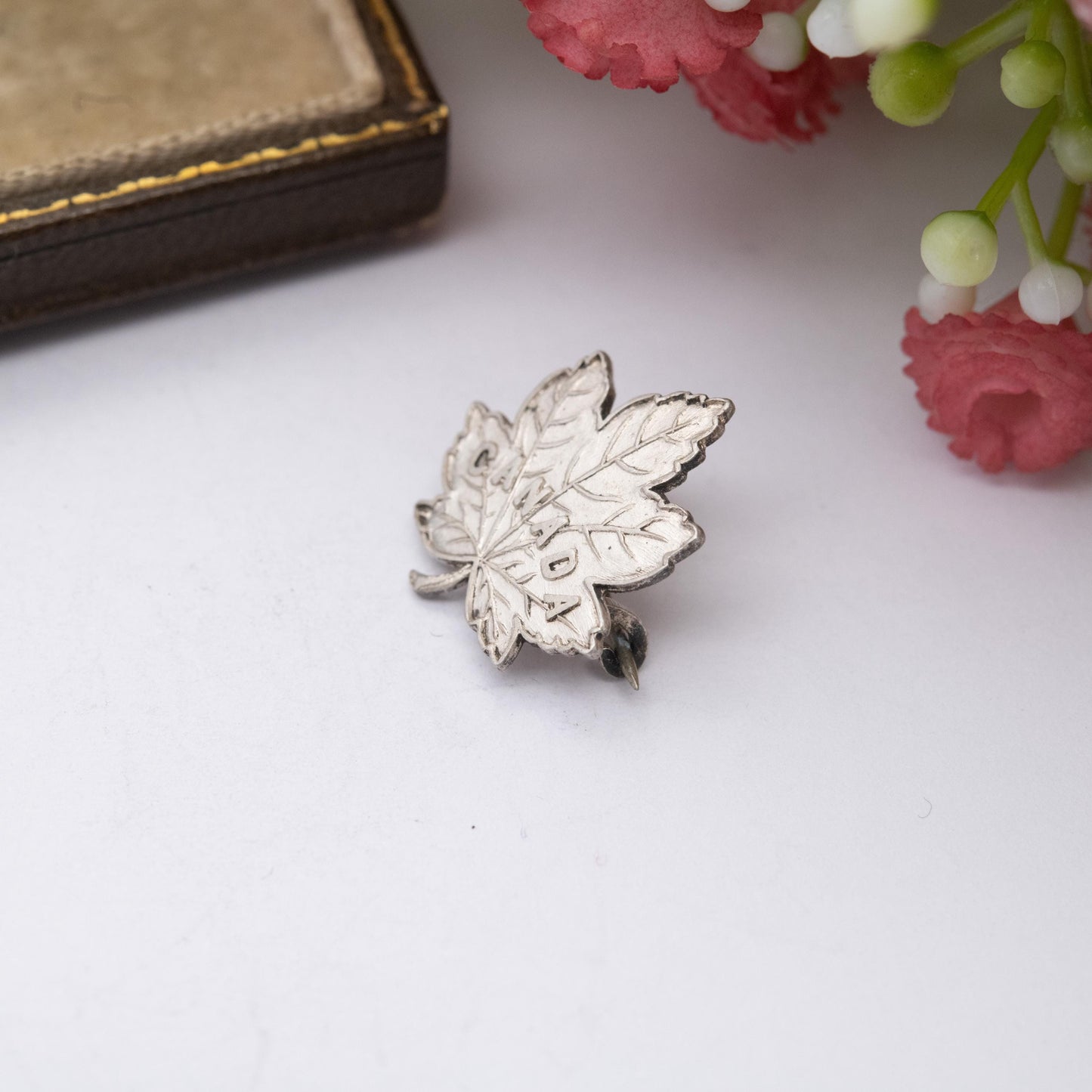 Antique Sterling Silver Canada Maple Leaf Brooch - Chester Silver Hallmarks | Silver Canadian Souvenir