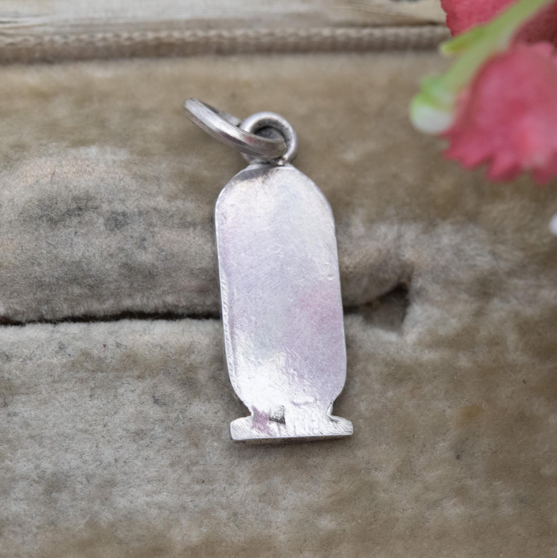 Vintage Silver Egyptian Cartouche Pendant with Hieroglyphs - Raised Relief Design Ancient Egypt Symbols