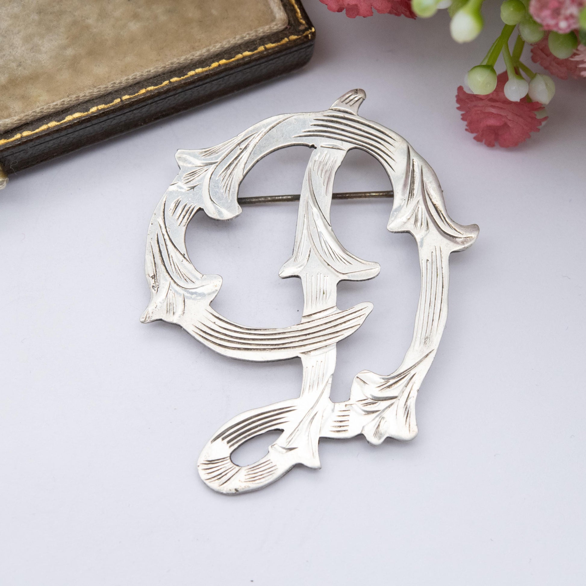 Vintage Mexican Sterling Silver D Initial Brooch - Ornate D Pin | Unisex Gift