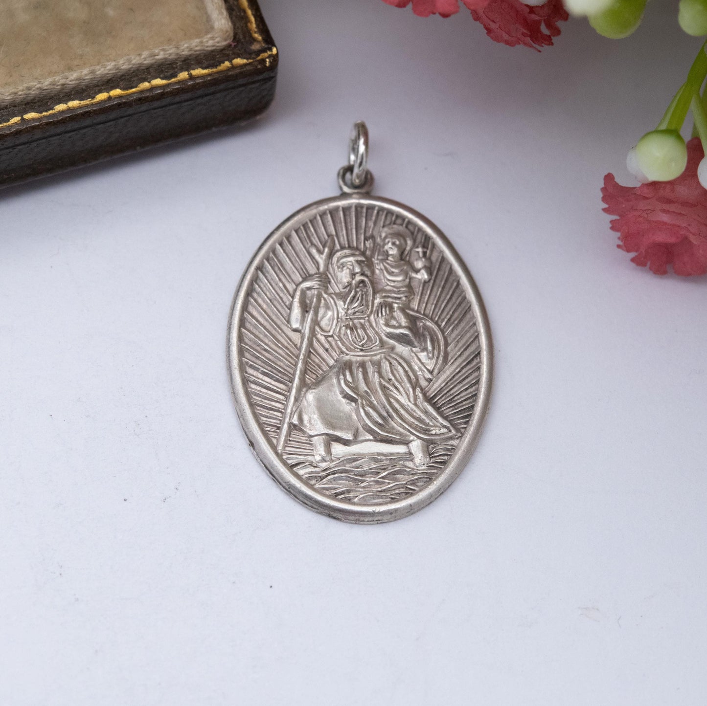 Vintage Sterling Silver St. Christopher Pendant - Oval Shape Patron Saint of Travelling