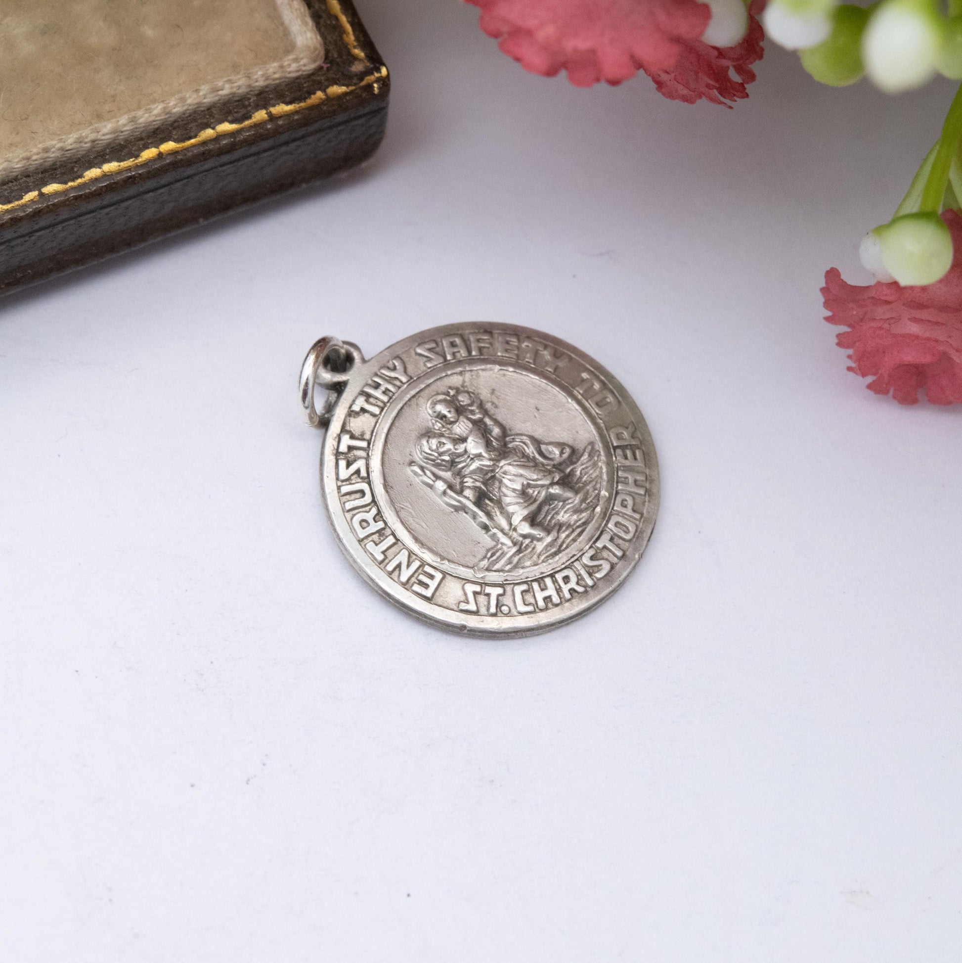 Vintage Georg Jensen Sterling Silver St. Christopher Pendant - Embossed Relief | Entrust Thy Safety to St. Christopher | Saint of Travelling