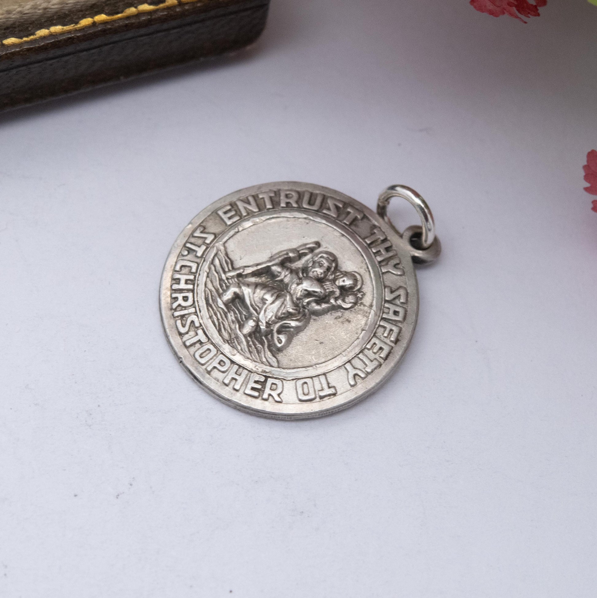 Vintage Georg Jensen Sterling Silver St. Christopher Pendant - Embossed Relief | Entrust Thy Safety to St. Christopher | Saint of Travelling