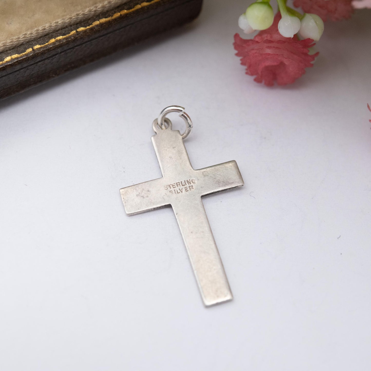 Vintage Sterling Silver Floral Cross Pendant - Textured Floral Engraving | Religious Jewellery