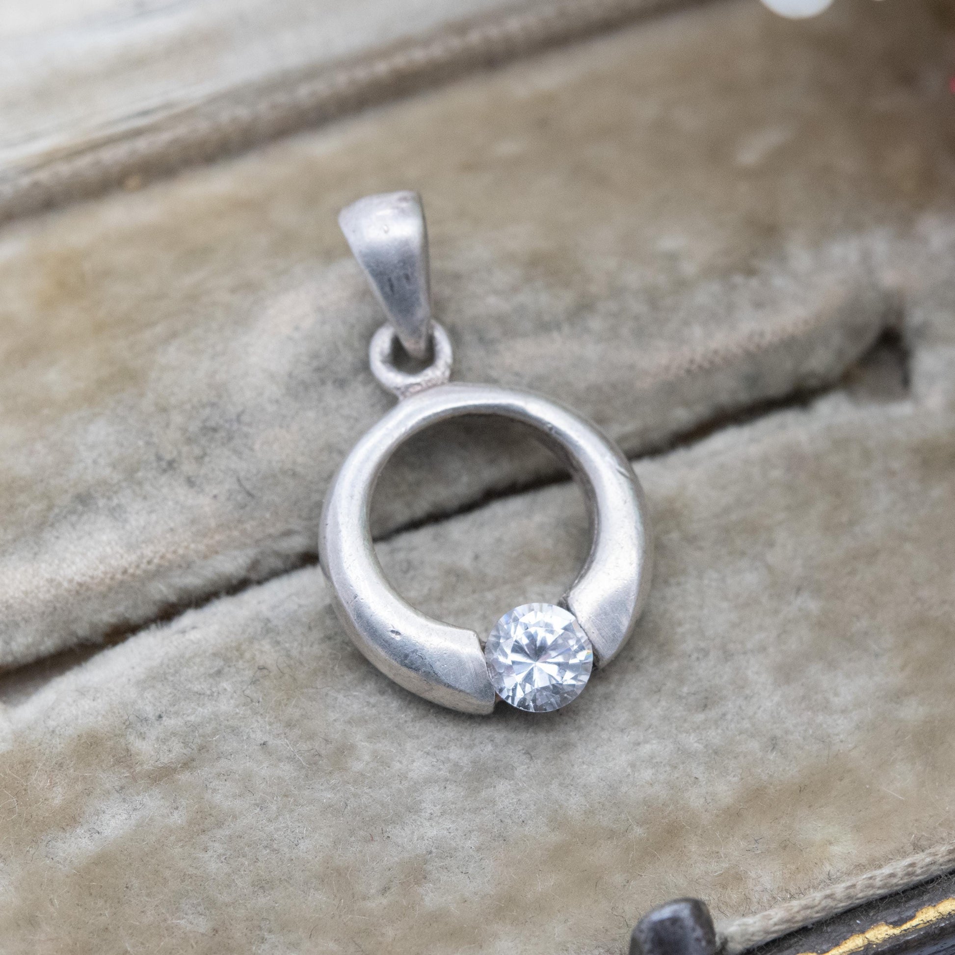Sterling Silver CZ Hoop Pendant Charm - Minimalist Sparkly Clear Stone Jewellery | Gift for Necklace