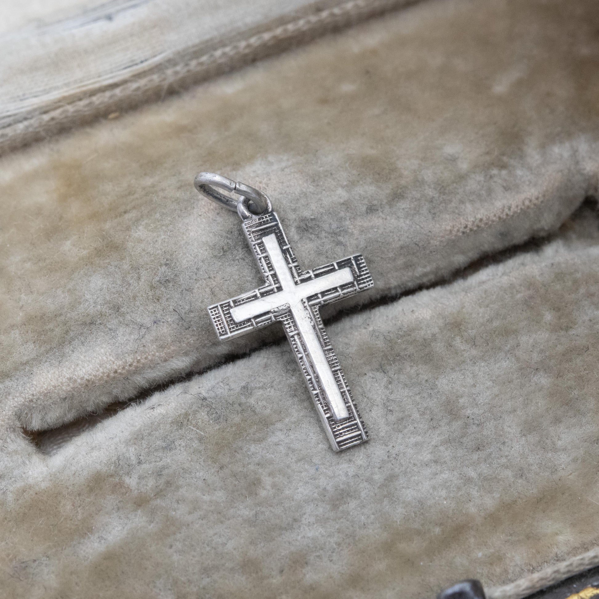 Vintage Rodi & Wienenberger Sterling Silver Cross Pendant - Religious Gift | Geometric Pattern Border | Christian