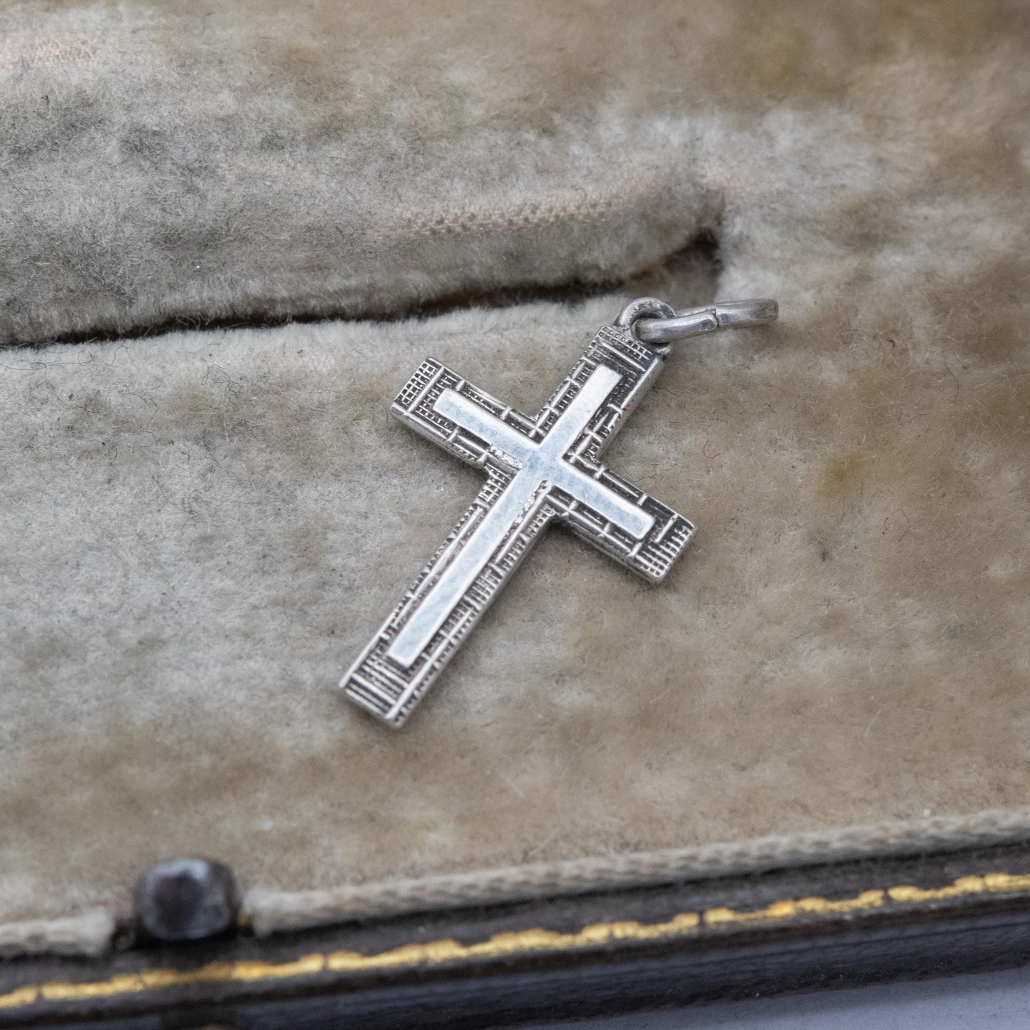 Vintage Rodi & Wienenberger Sterling Silver Cross Pendant - Religious Gift | Geometric Pattern Border | Christian