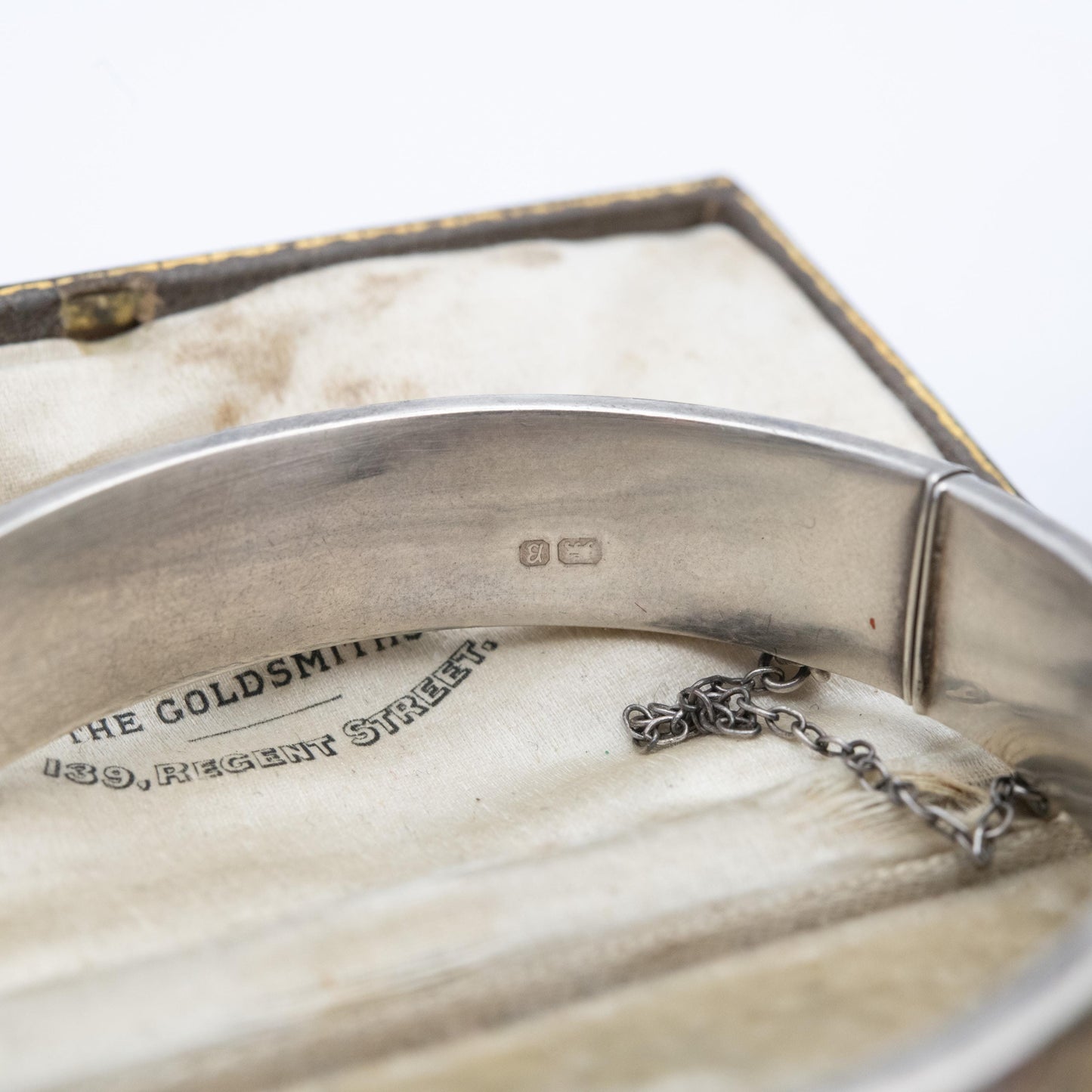 Vintage Sterling Silver Floral Engraved Bangle Bracelet 1976 - Chunky Victorian Aesthetic Scrolling Style with Safety Chain