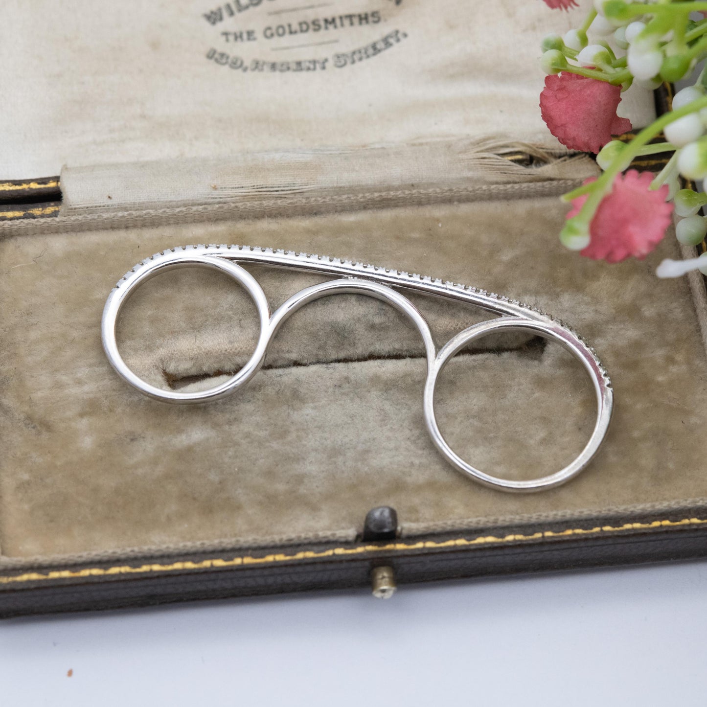 Sterling Silver Three Fingers Ring - Pavé Set Clear Stone Bar Ring | UK Size - K to P | US Size - 5 to 8