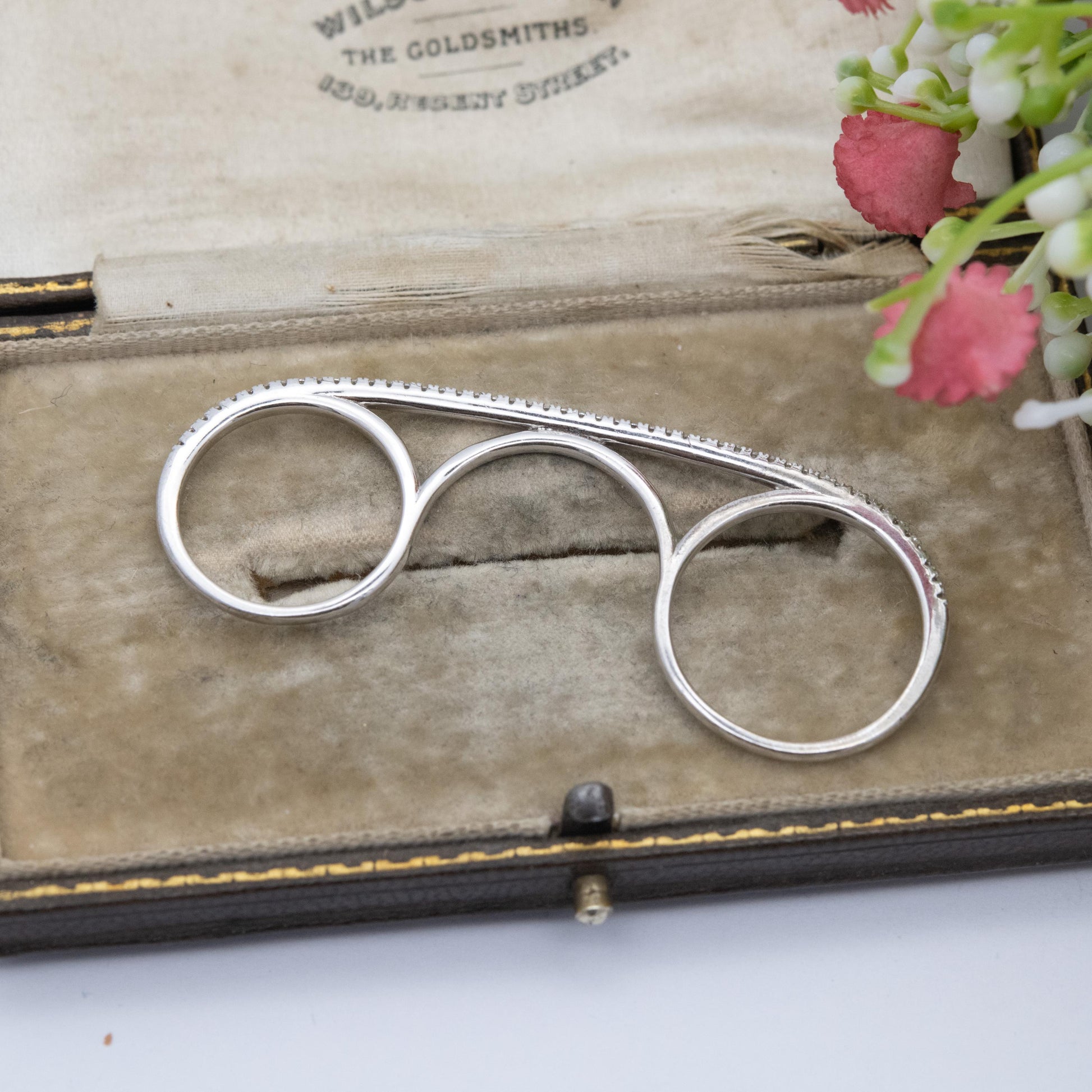 Sterling Silver Three Fingers Ring - Pavé Set Clear Stone Bar Ring | UK Size - K to P | US Size - 5 to 8