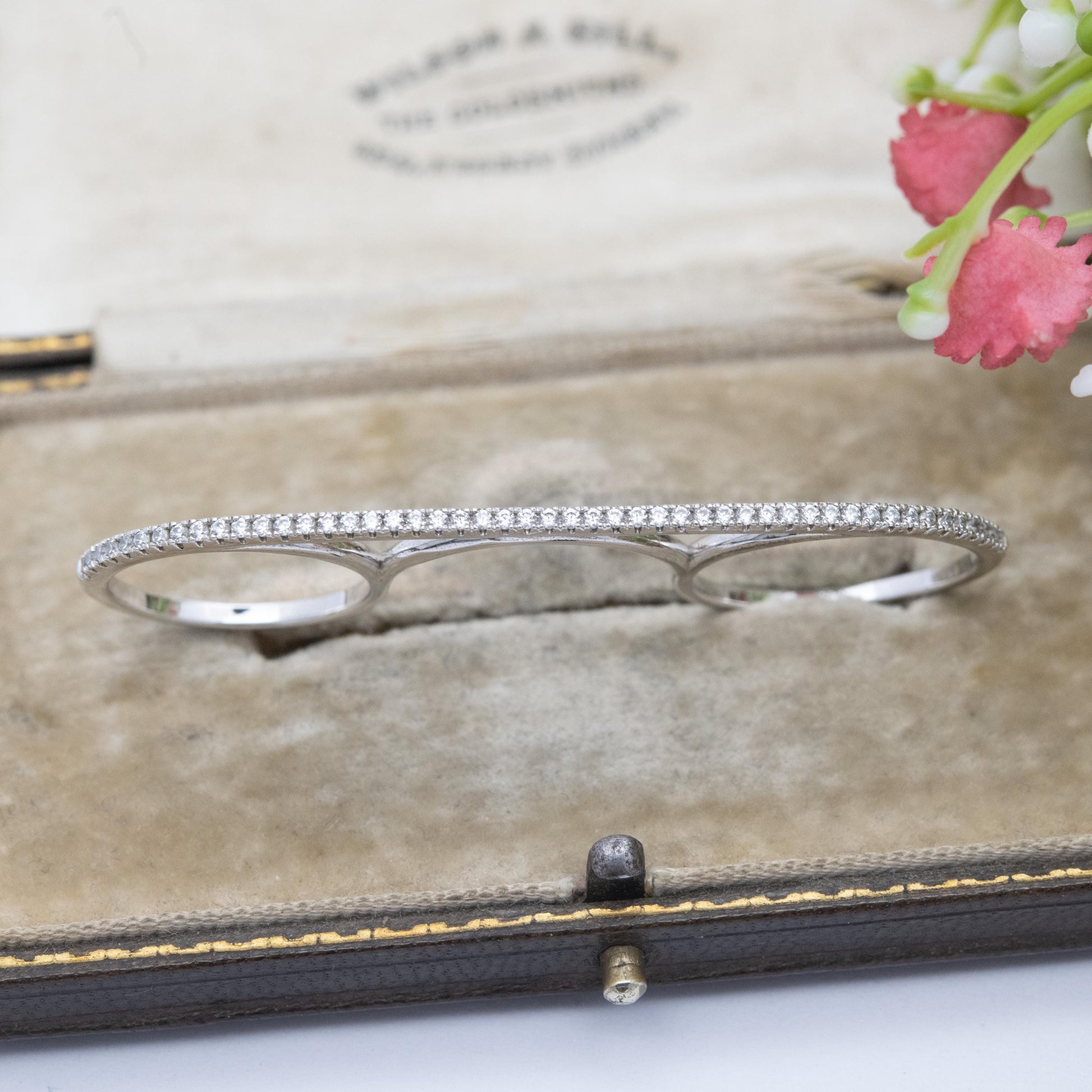Sterling Silver Three Fingers Ring - Pavé Set Clear Stone Bar Ring | UK Size - K to P | US Size - 5 to 8