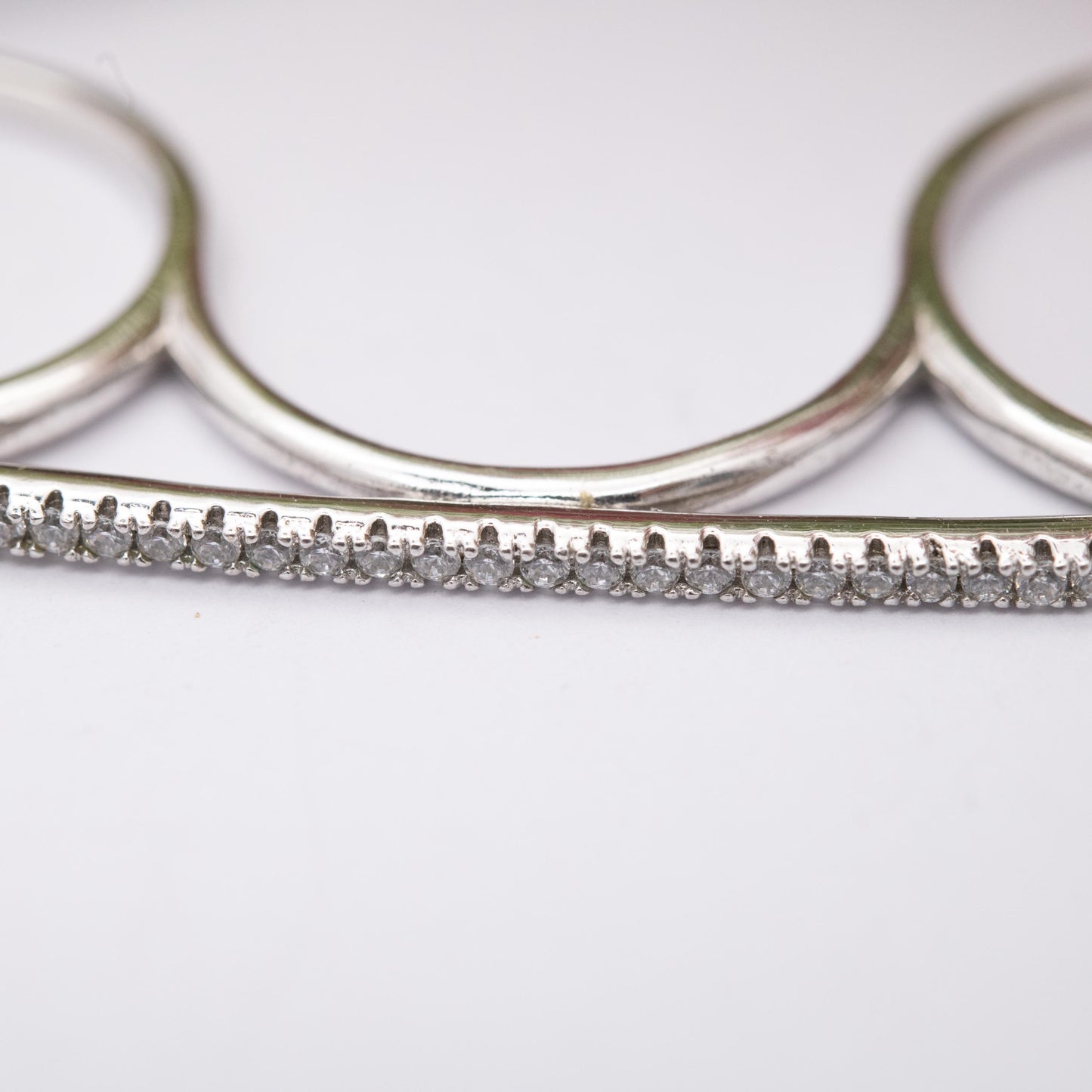 Sterling Silver Three Fingers Ring - Pavé Set Clear Stone Bar Ring | UK Size - K to P | US Size - 5 to 8