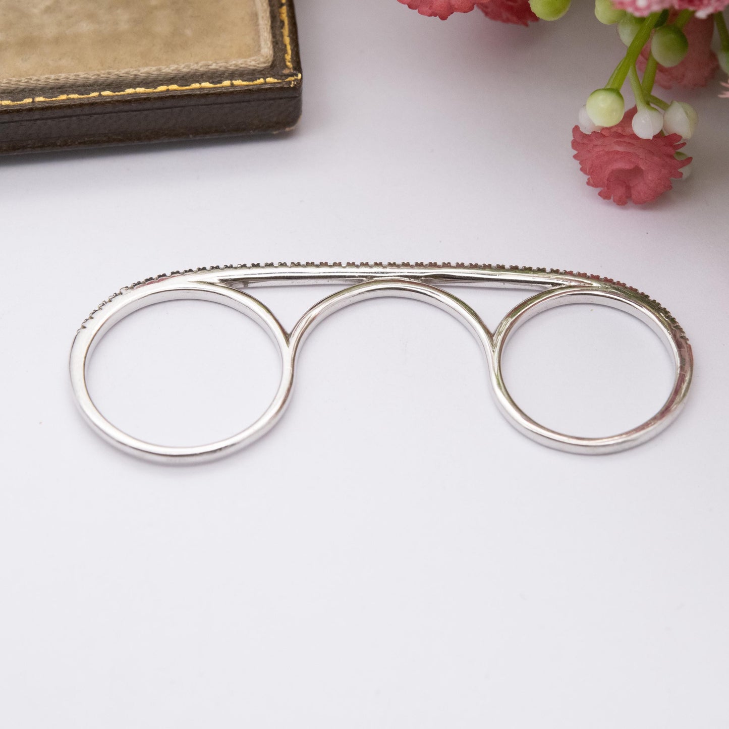 Sterling Silver Three Fingers Ring - Pavé Set Clear Stone Bar Ring | UK Size - K to P | US Size - 5 to 8