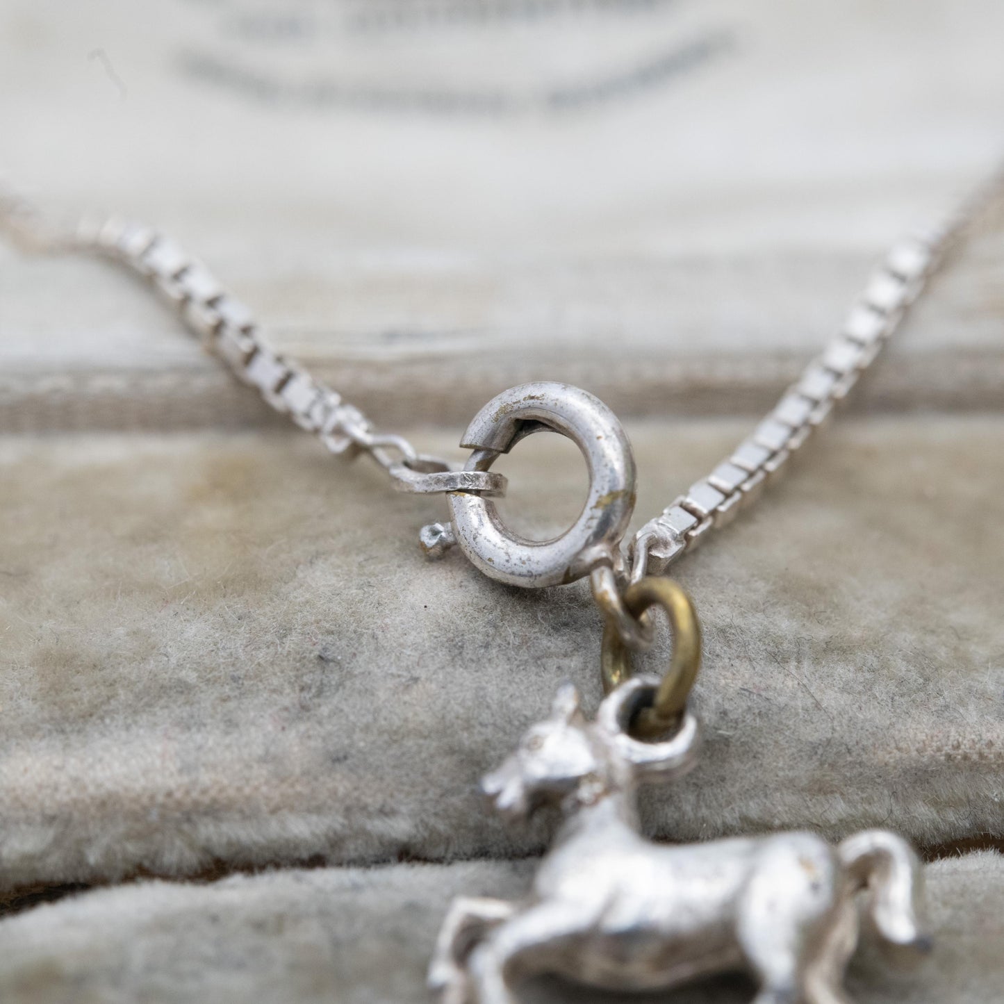 Vintage Italian Sterling Silver Bracelet with Horse Charm - Box Link Chain