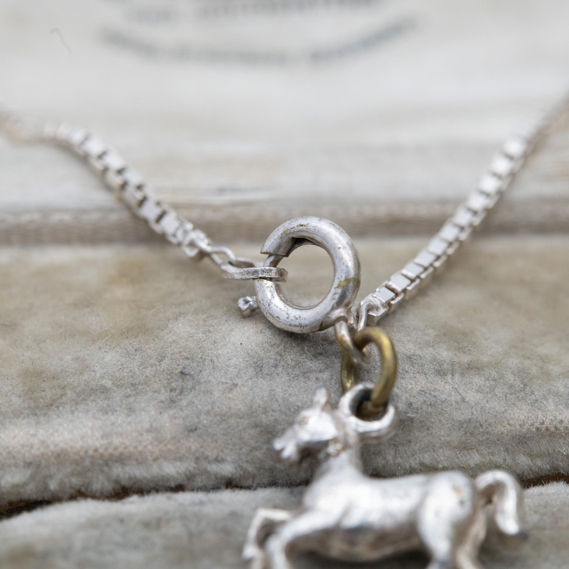 Vintage Italian Sterling Silver Bracelet with Horse Charm - Box Link Chain