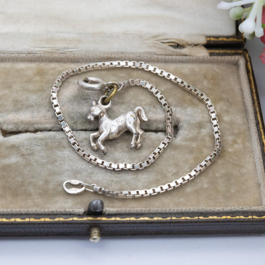 Vintage Italian Sterling Silver Bracelet with Horse Charm - Box Link Chain