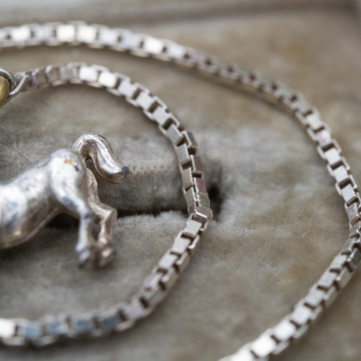 Vintage Italian Sterling Silver Bracelet with Horse Charm - Box Link Chain