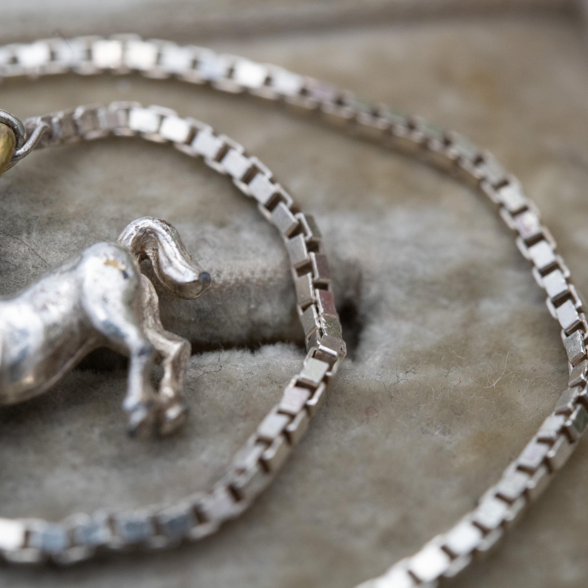 Vintage Italian Sterling Silver Bracelet with Horse Charm - Box Link Chain