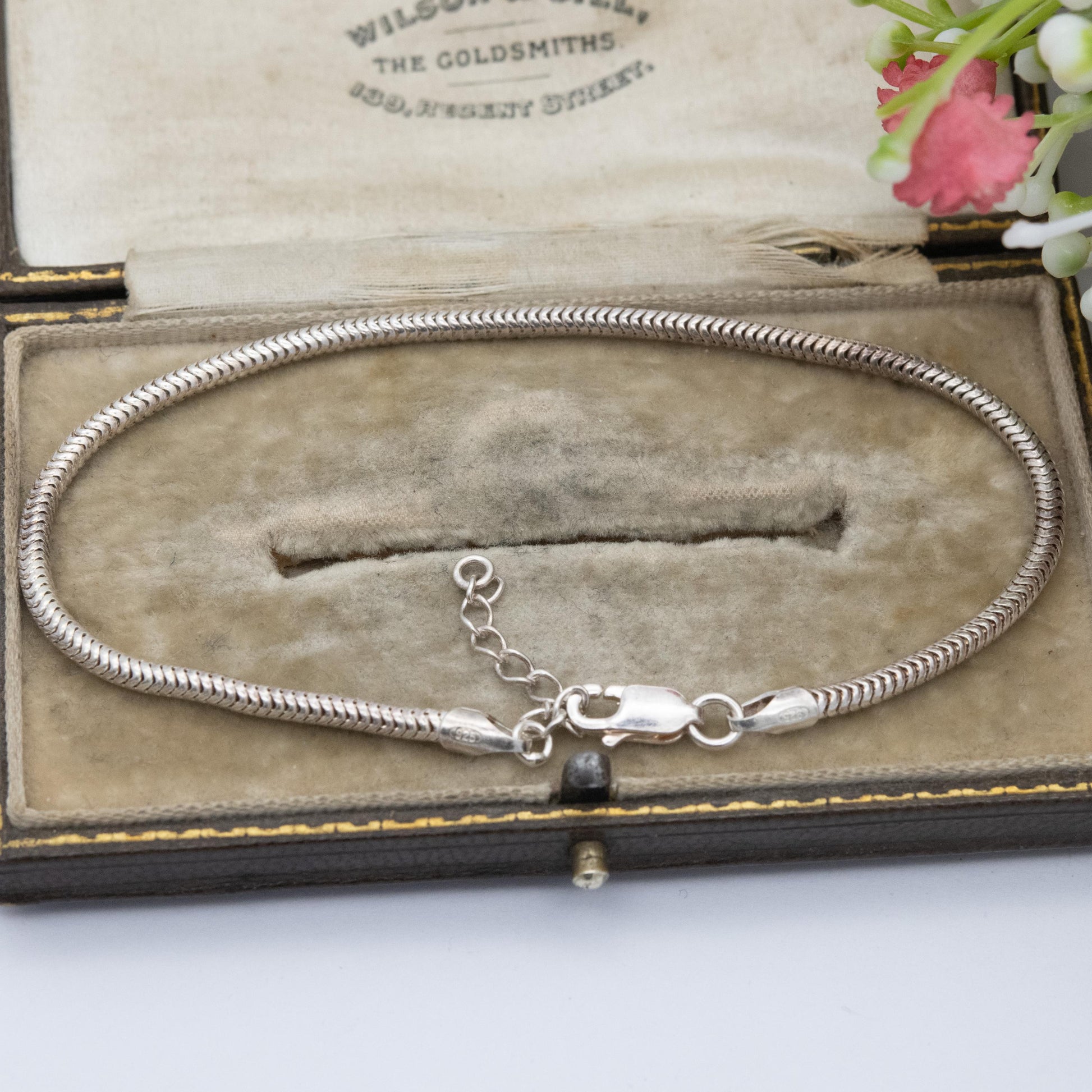 Sterling Silver Snake Link Chain Bracelet - Adjustable Length | Unisex Gift