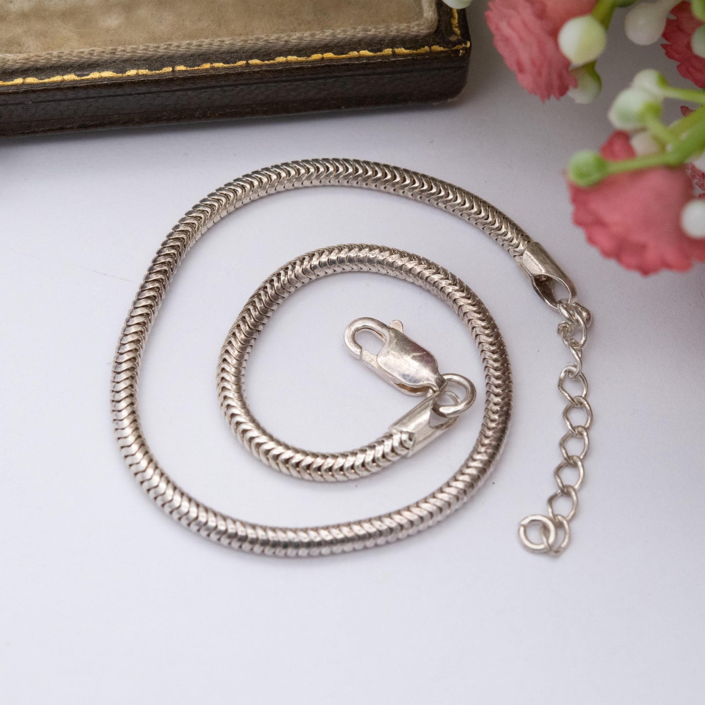 Sterling Silver Snake Link Chain Bracelet - Adjustable Length | Unisex Gift