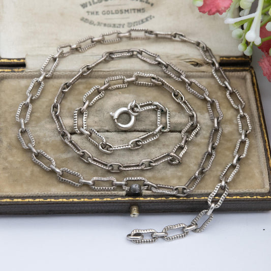 Vintage Sterling Silver Paper Clip Link Chain Necklace 21" - Textured Unisex Necklace