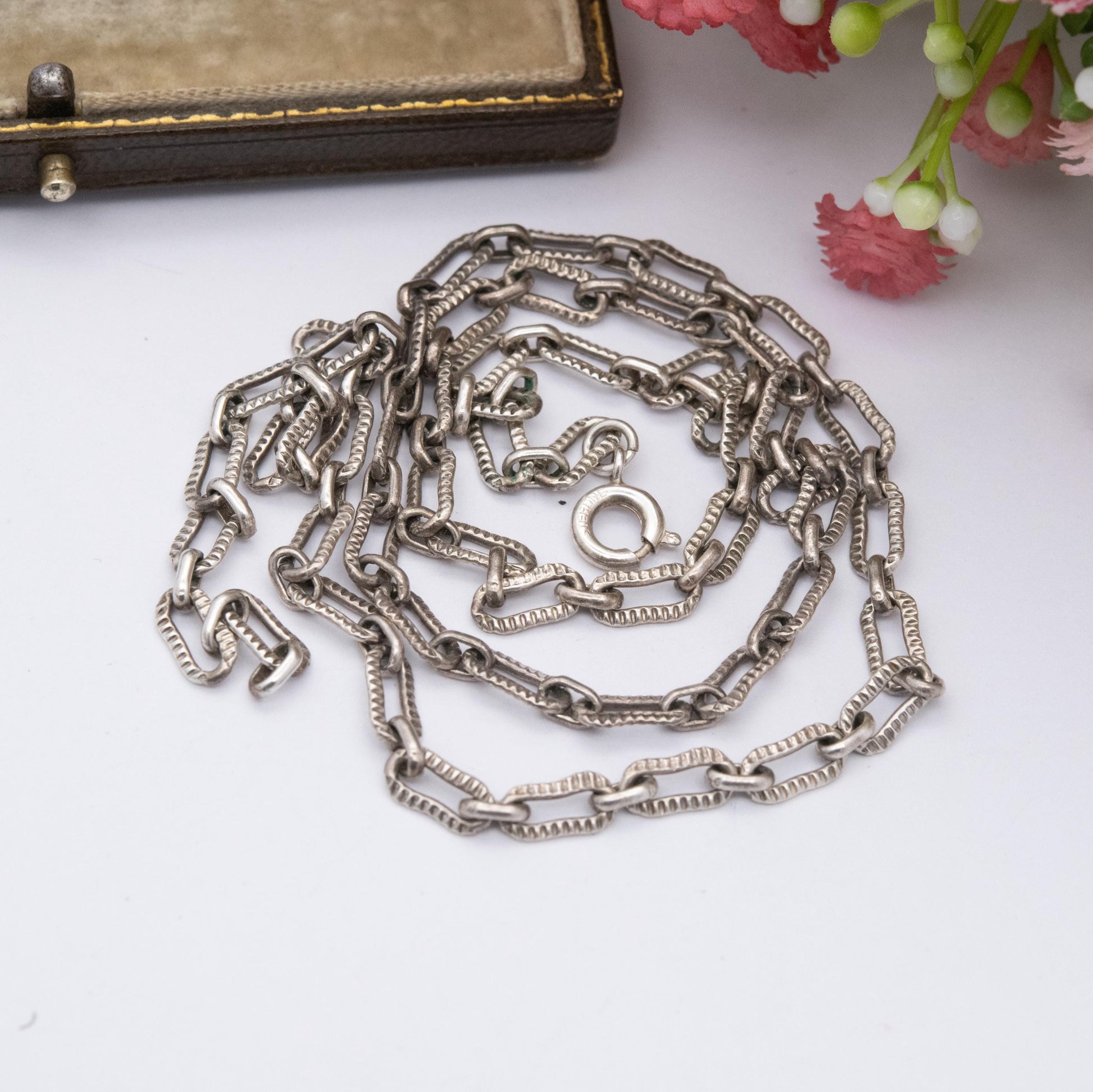 Vintage Sterling Silver Paper Clip Link Chain Necklace 21" - Textured Unisex Necklace