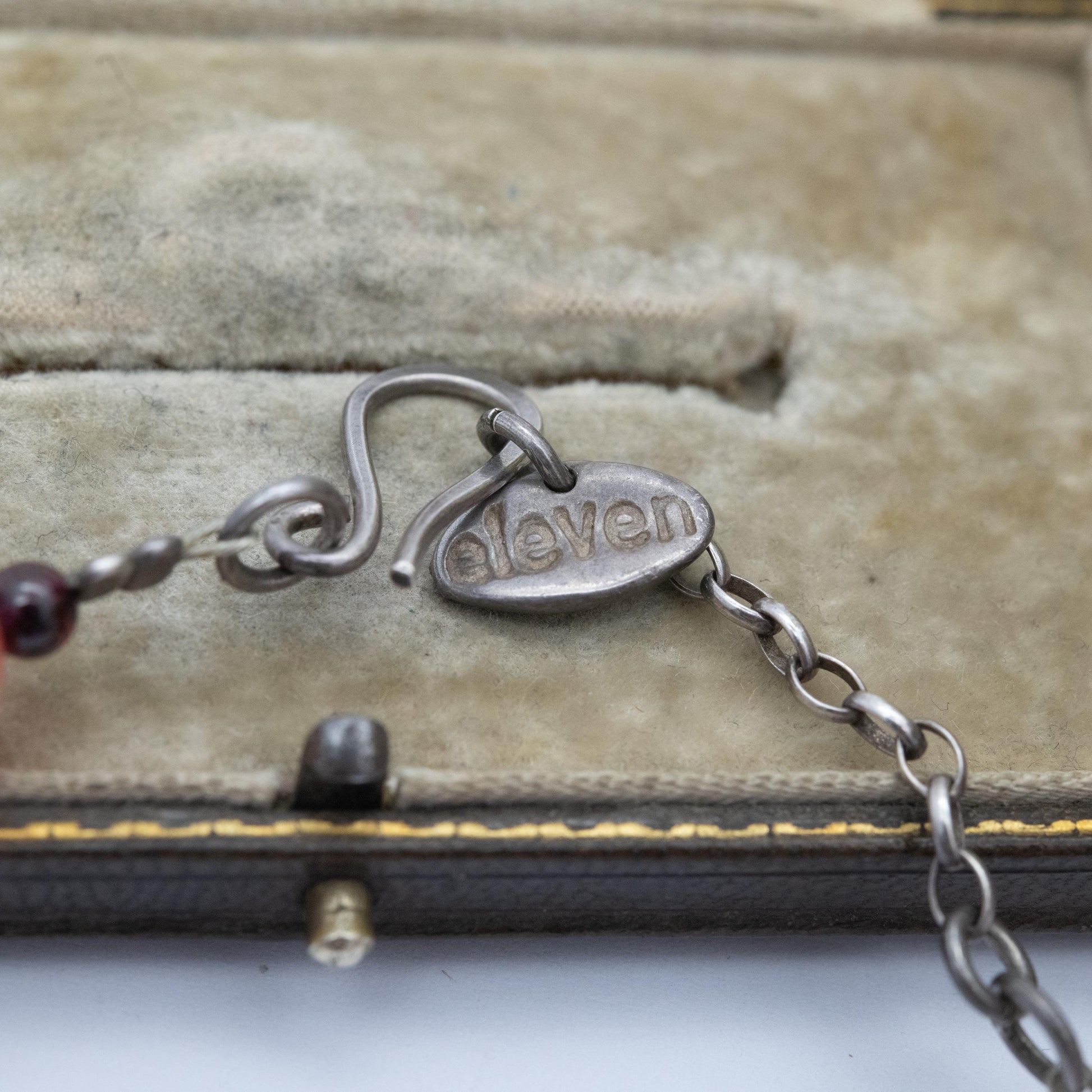 Sterling Silver Beaded Gemstone Necklace by Eleven - Pink and Garnet Stones
