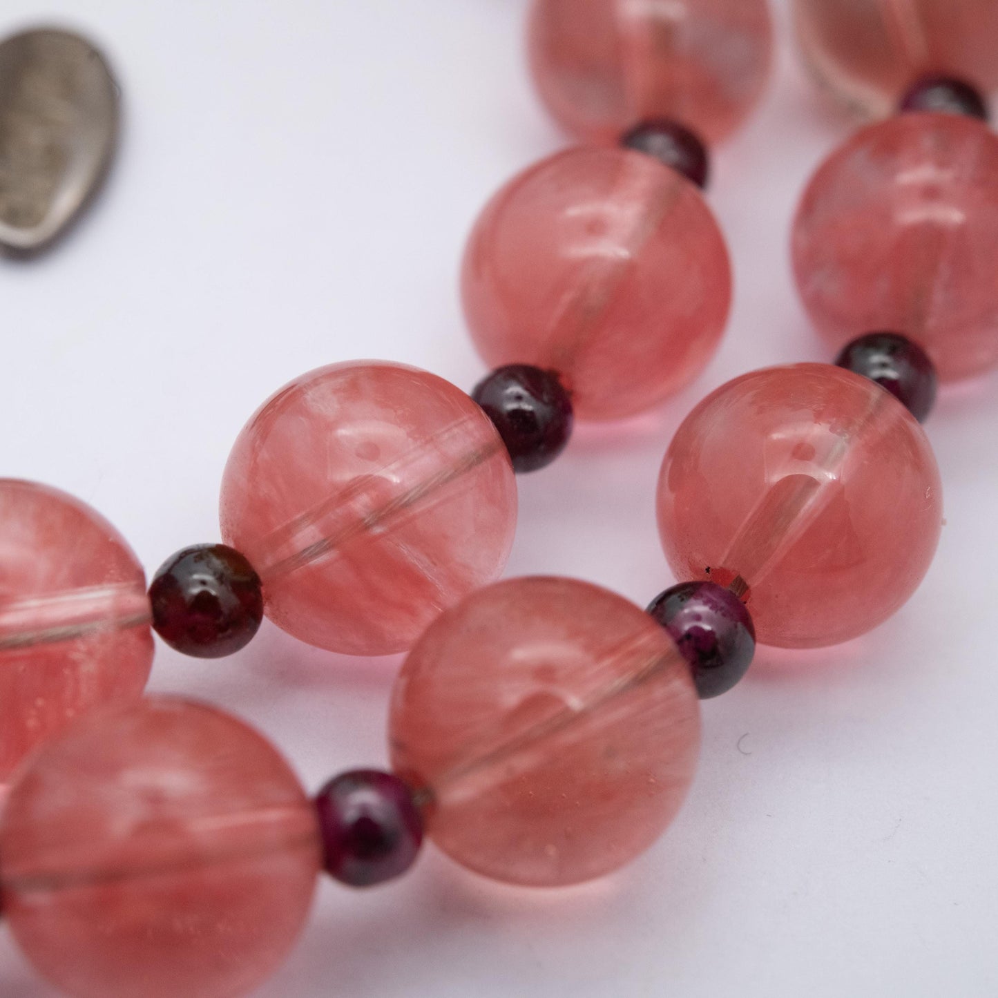 Sterling Silver Beaded Gemstone Necklace by Eleven - Pink and Garnet Stones