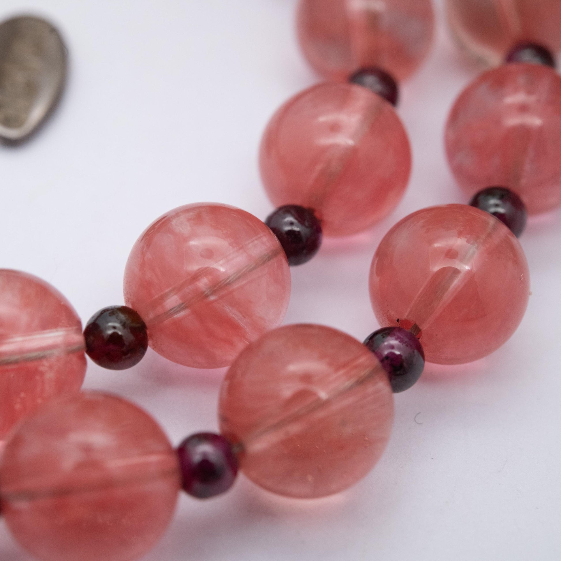 Sterling Silver Beaded Gemstone Necklace by Eleven - Pink and Garnet Stones