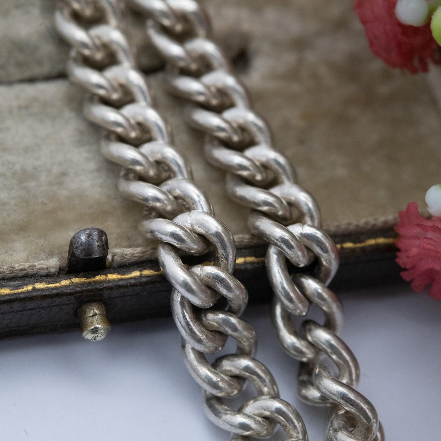 Vintage Italian Sterling Silver Albert Watch Chain Necklace with Dog Clip and T Bar 19" - Heavy Chunky Chain | Gift for Him