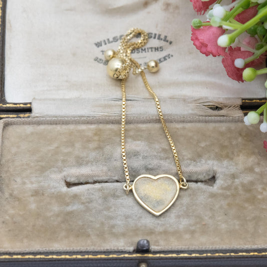 Gold Plated Sterling Silver Heart Slider Bracelet - Glitter Love Heart | Box Link Chain | Gift for Her